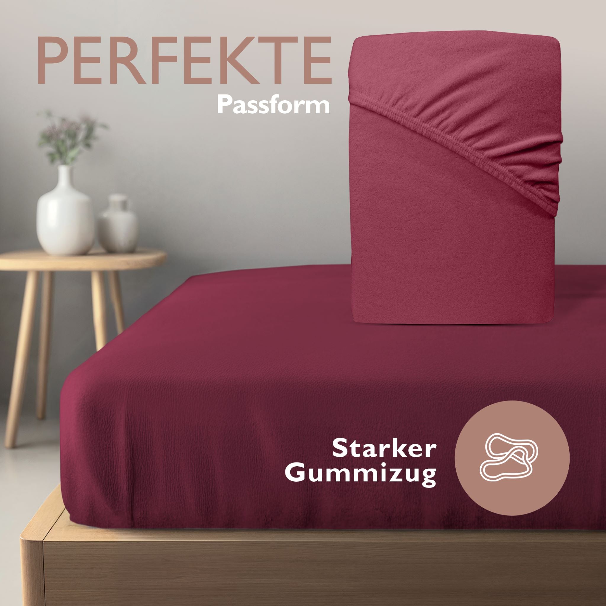 Winter-Spannbettlaken Bordeaux 180x200 cm Darstellung perfekte Passform und starker Gummizug