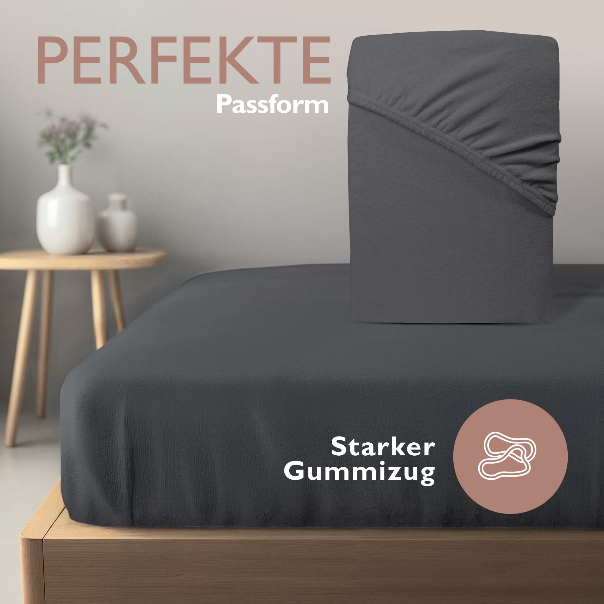 Winter-Spannbettlaken Anthrazit 200x200 cm Darstellung perfekte Passform und starker Gummizug