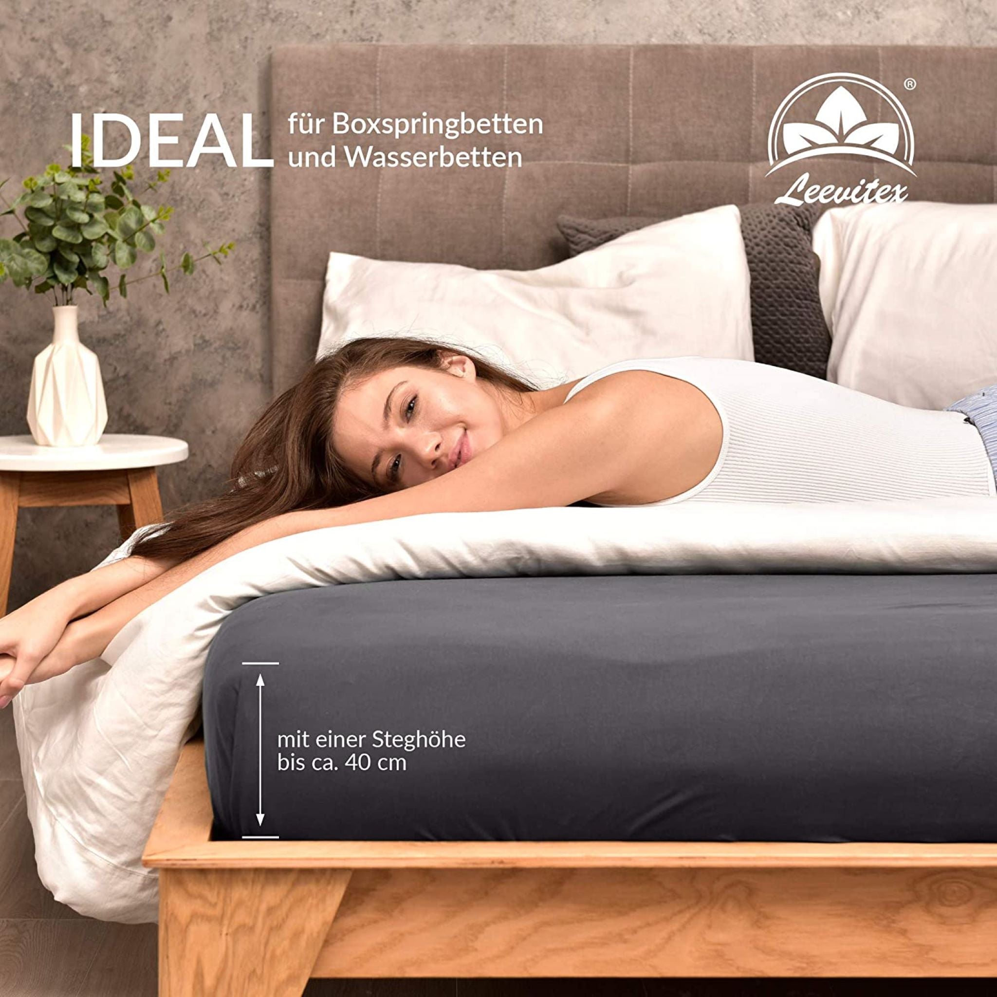 Spannbettlaken für Boxspringbetten 90x200 bis 100x220 cm | 40 cm Steg | verschiedene Materialstärken