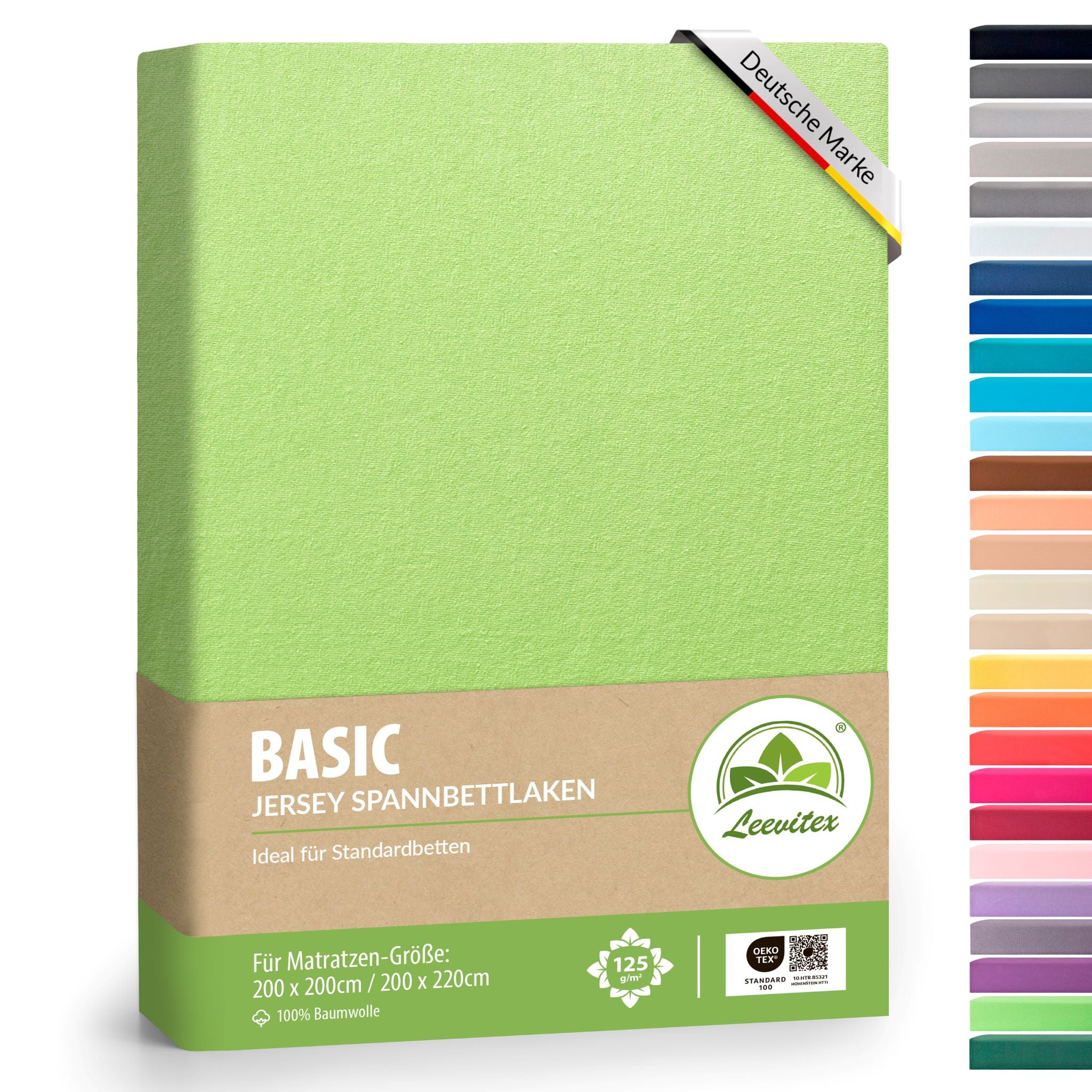 Basic Spannbettlaken 200x200 cm - 200x220 cm | 40 cm Steg | 100% Jersey-Baumwolle