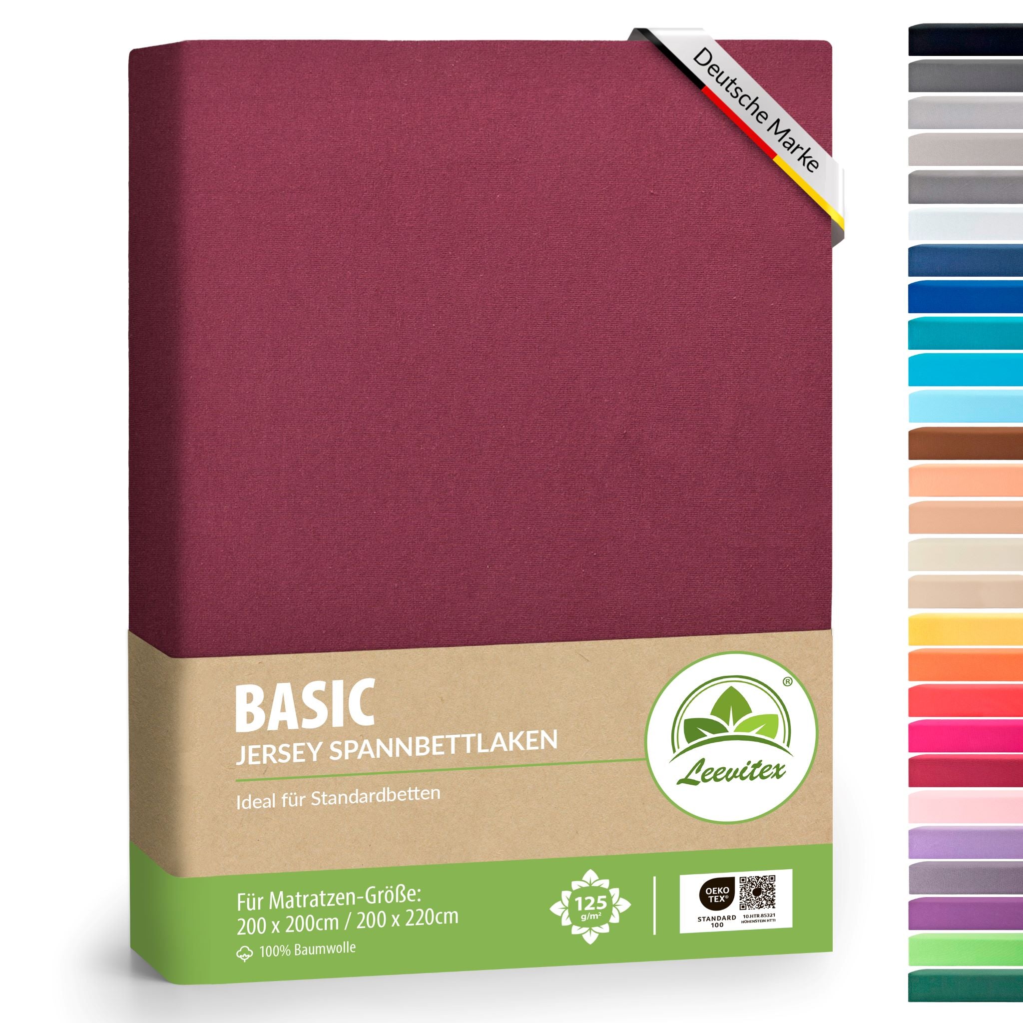 Basic Spannbettlaken 200x200 cm - 200x220 cm | 40 cm Steg | 100% Jersey-Baumwolle