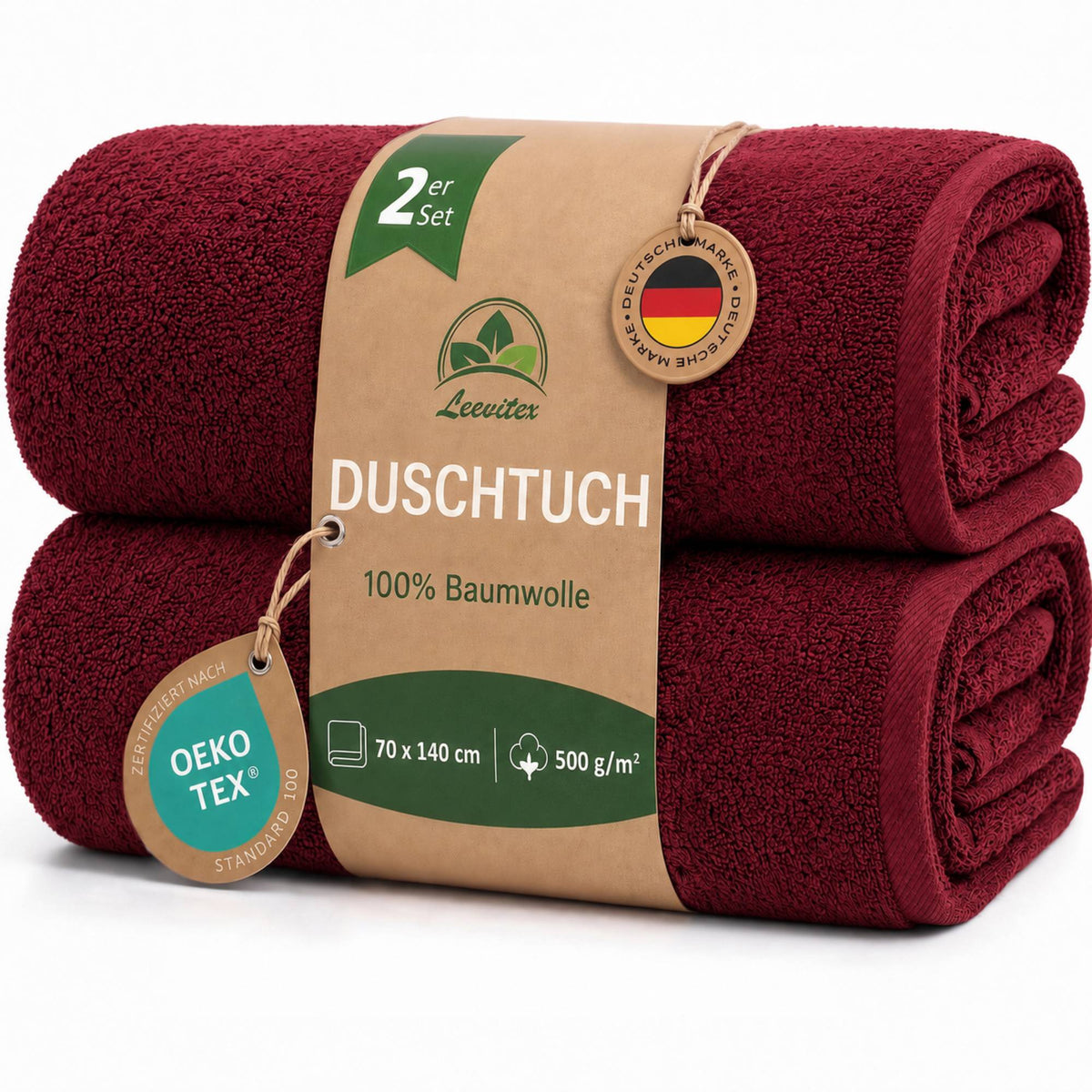 Duschtücher im 2er Set – 100% Baumwolle, 70 x 140 cm, weich und saugfähig