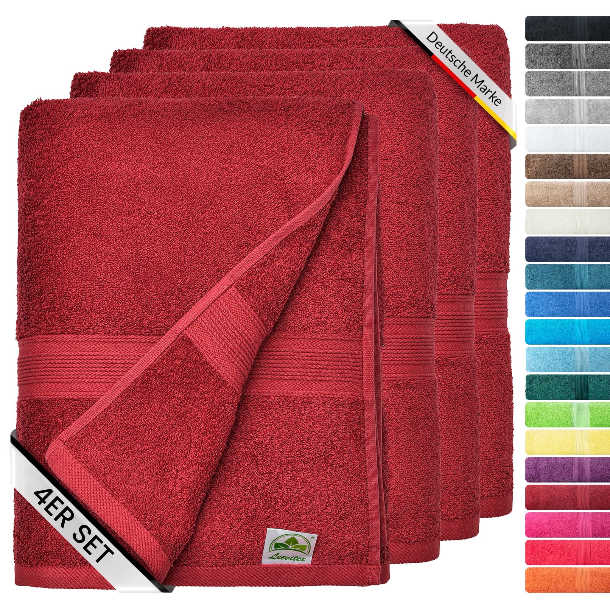 Handtücher von Leevitex – 4er Set, 100% Baumwolle, 50 x 100 cm, weich und saugfähig
