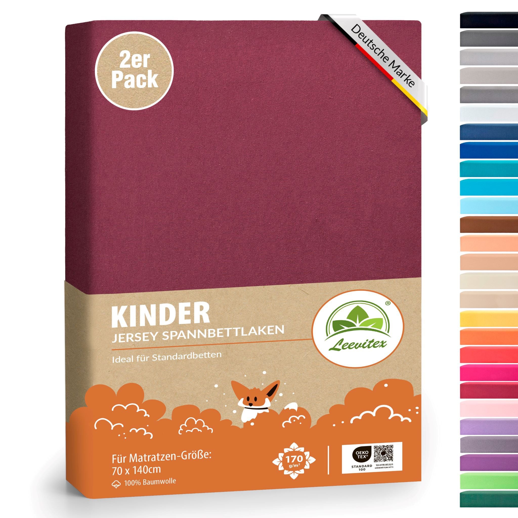 Kinderspannbettlaken im 2er Pack - 100% Jersey-Baumwolle - 70 x 140 cm