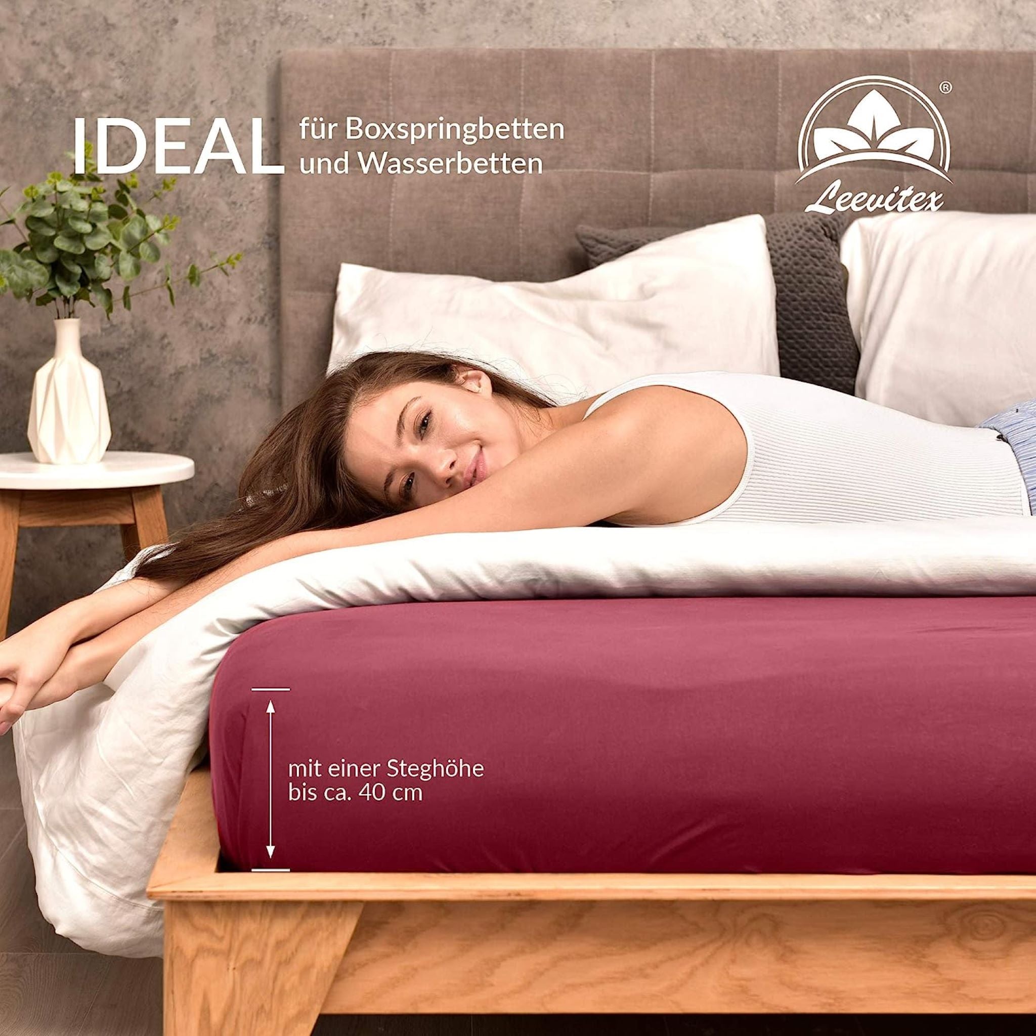Spannbettlaken für Boxspringbetten 180x200 bis 200x220 cm | 40 cm Steg | verschiedene Materialstärken