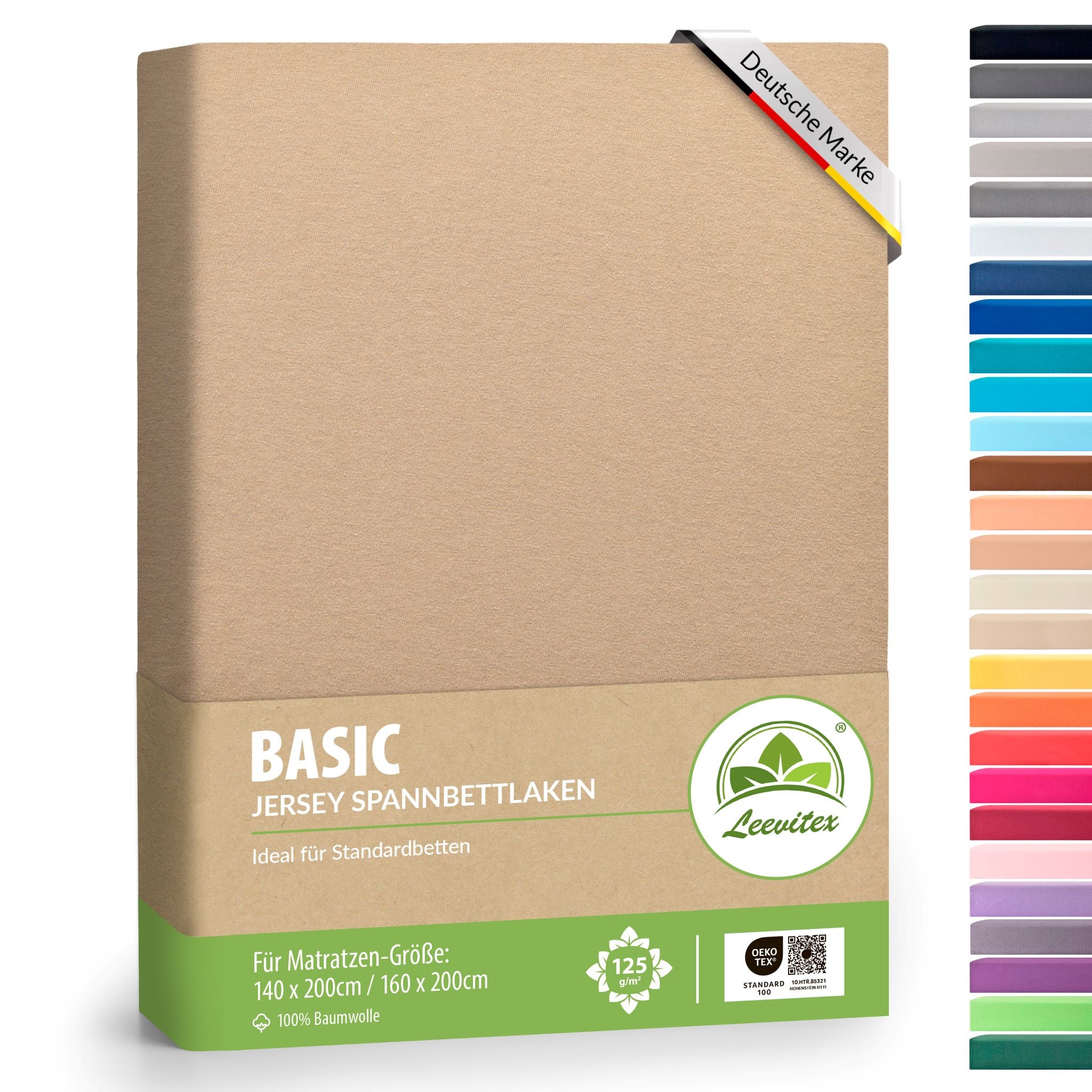 Basic Spannbettlaken 140x200 cm - 160x200 cm | 25 cm Steg | 100% Jersey-Baumwolle