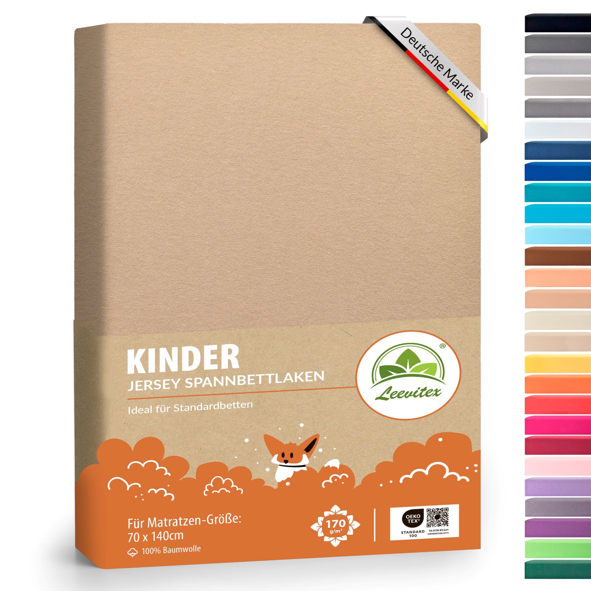 Kinderspannbettlaken im 1er Pack - 100% Jersey-Baumwolle - 70 x 140 cm