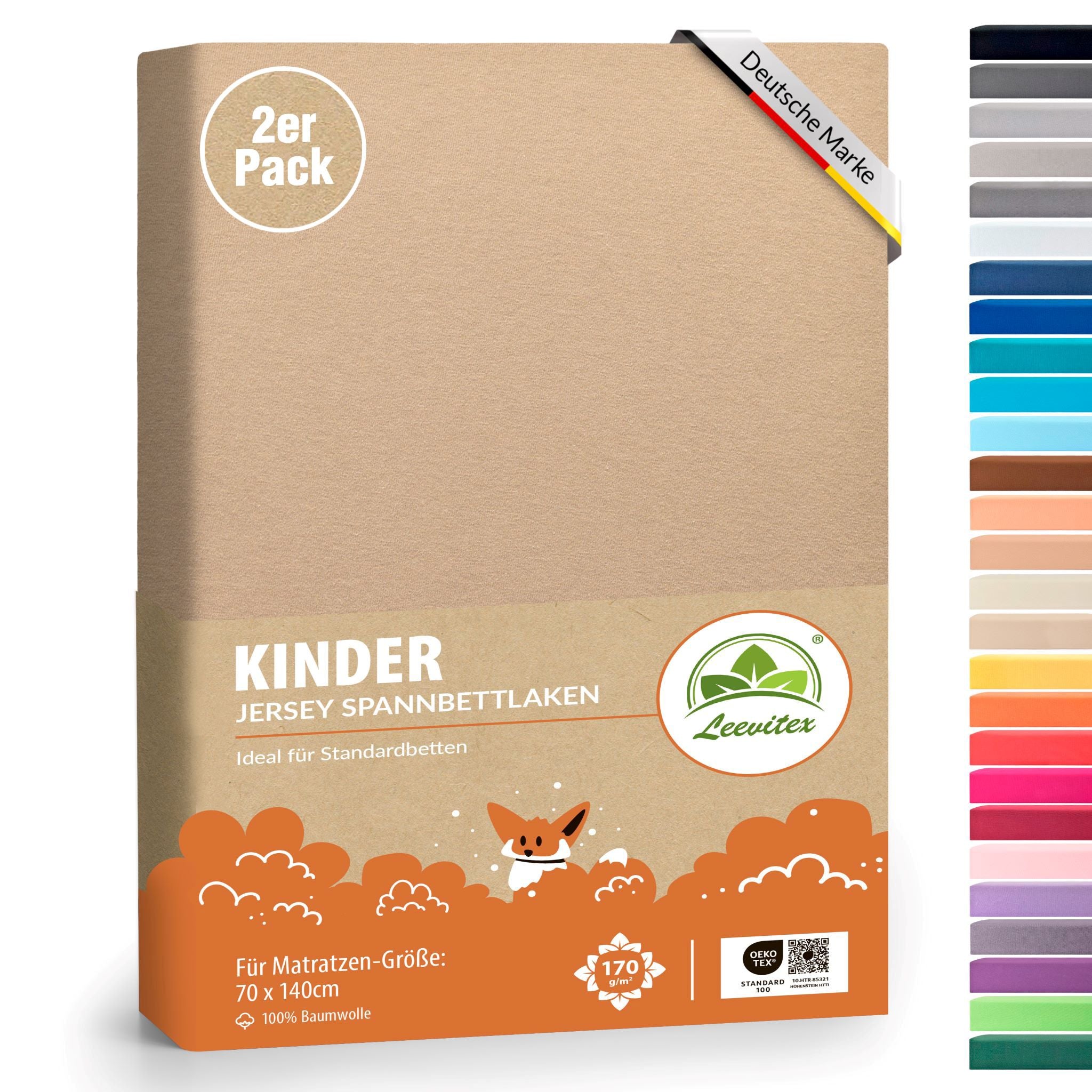 Kinderspannbettlaken im 2er Pack - 100% Jersey-Baumwolle - 70 x 140 cm
