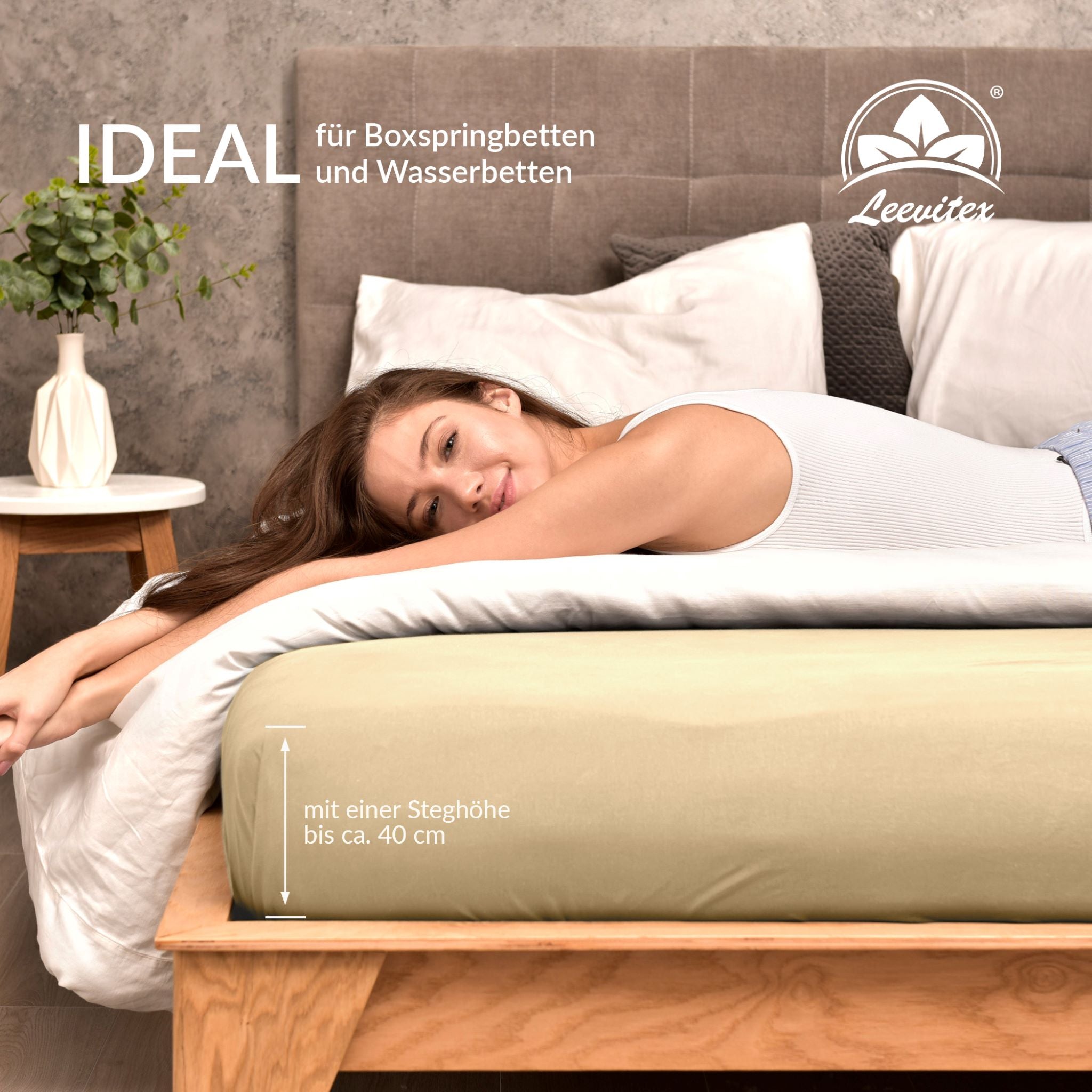 Spannbettlaken für Boxspringbetten 90x200 bis 100x220 cm | 40 cm Steg | verschiedene Materialstärken