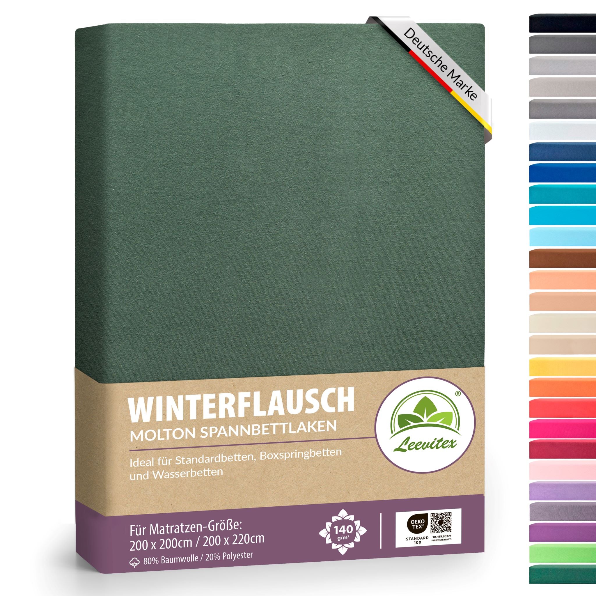 Winter-Spannbettlaken Dunkelgrün 200x200 cm in Verpackung von Leevitex