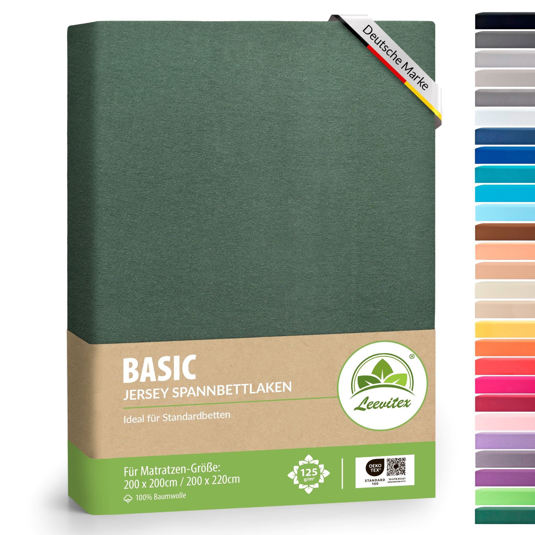 Basic Spannbettlaken 200x200 cm - 200x220 cm | 40 cm Steg | 100% Jersey-Baumwolle