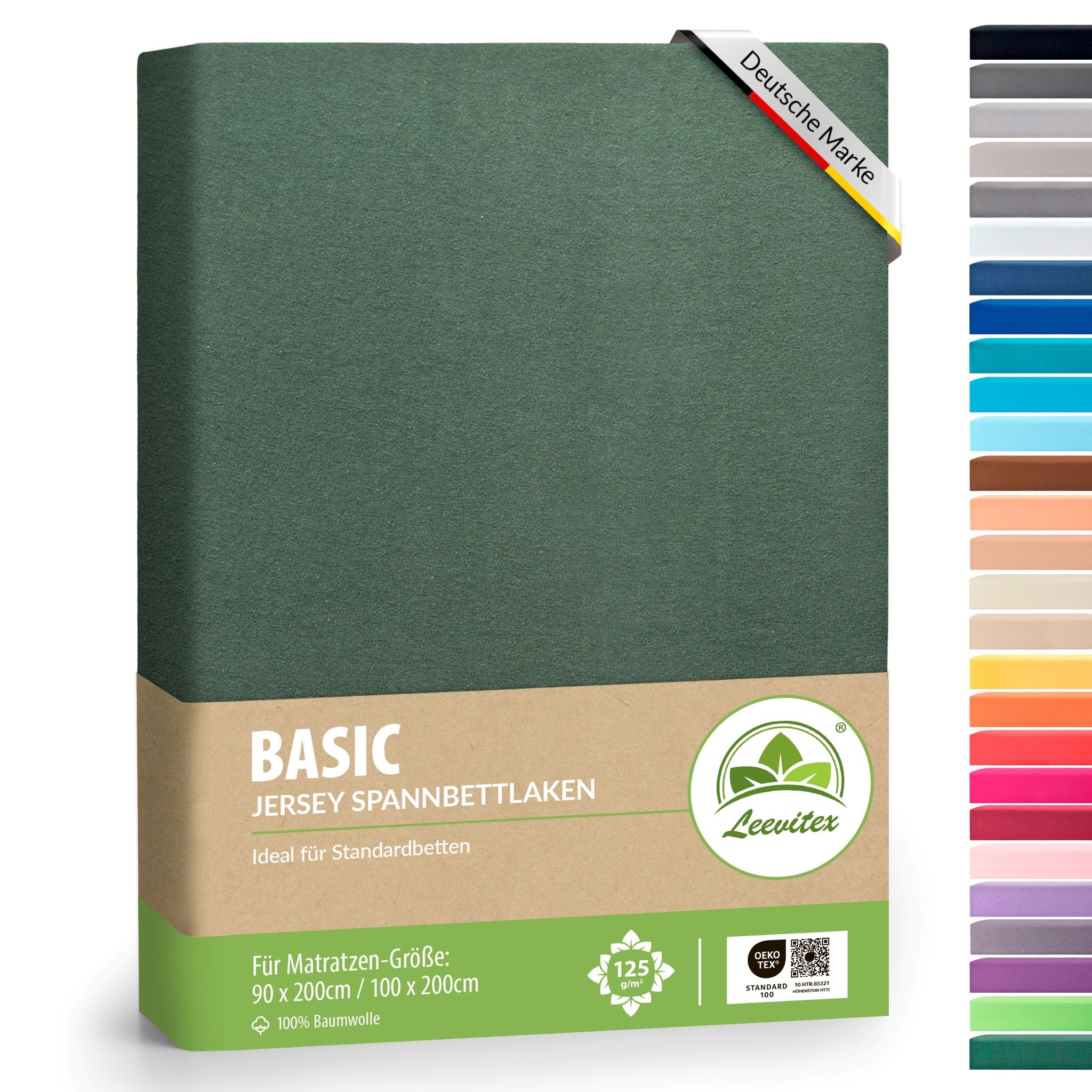 Basic Spannbettlaken 90x200 cm - 100x200cm | 25 cm Steg | 100% Jersey-Baumwolle
