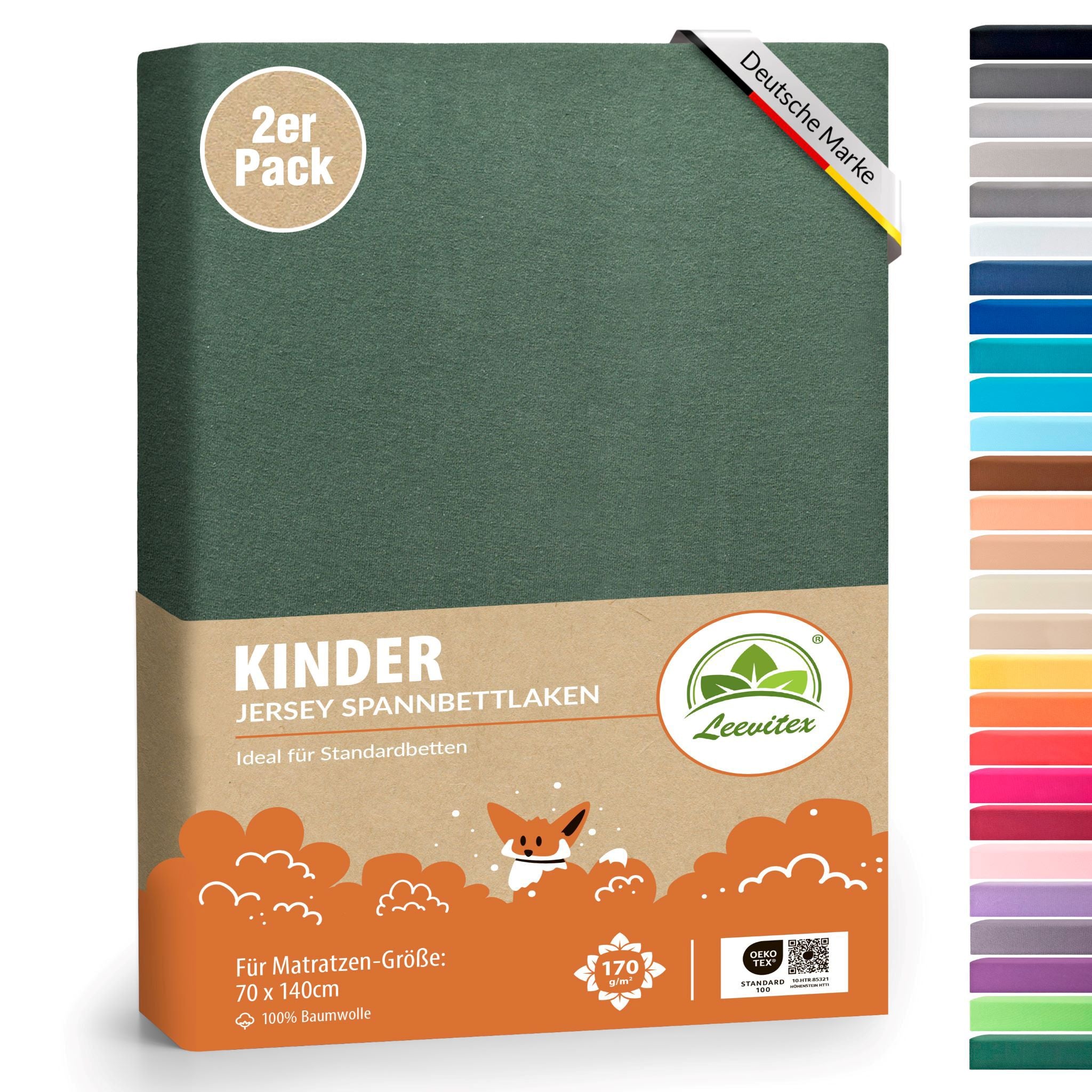 Kinderspannbettlaken im 2er Pack - 100% Jersey-Baumwolle - 70 x 140 cm