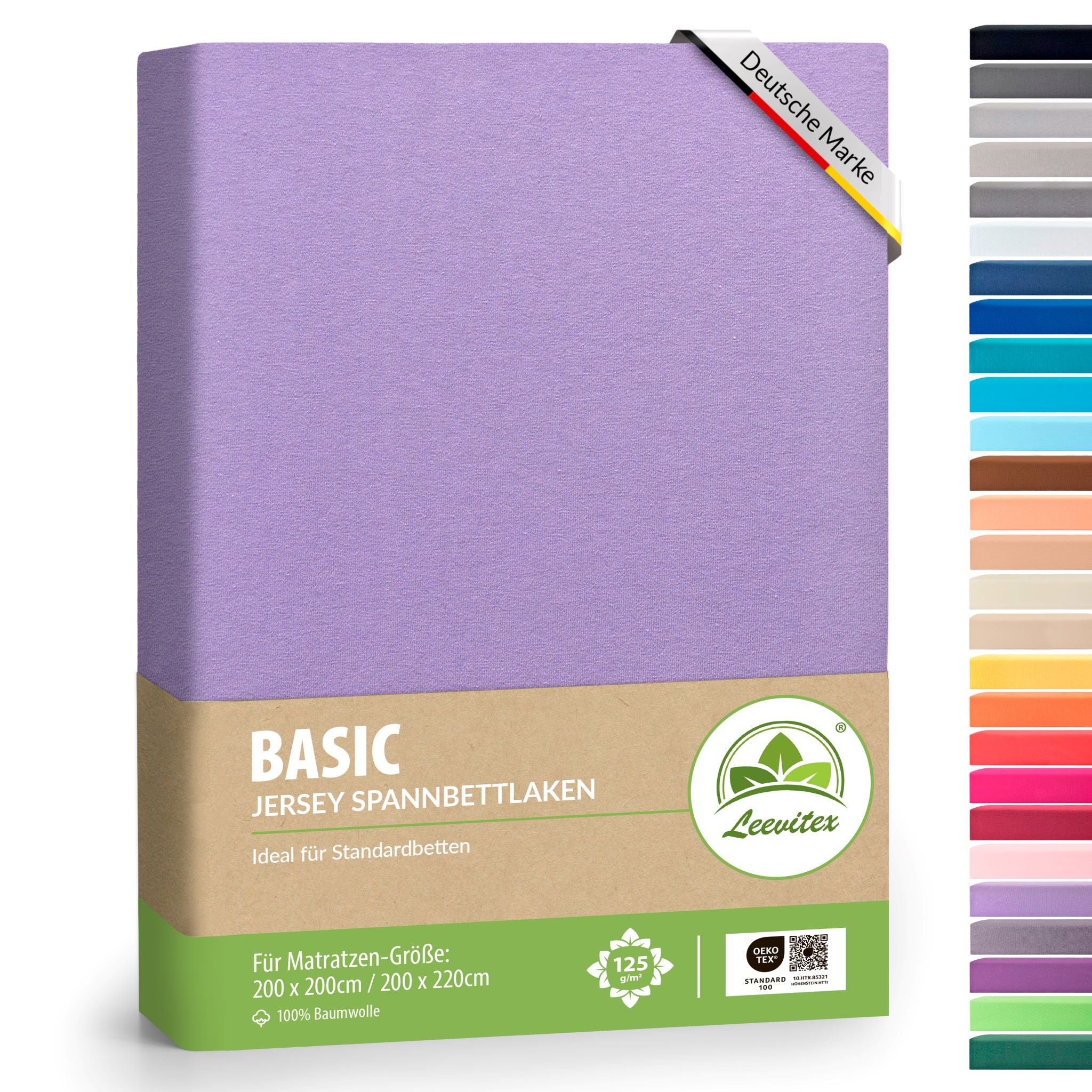 Basic Spannbettlaken 200x200 cm - 200x220 cm | 40 cm Steg | 100% Jersey-Baumwolle