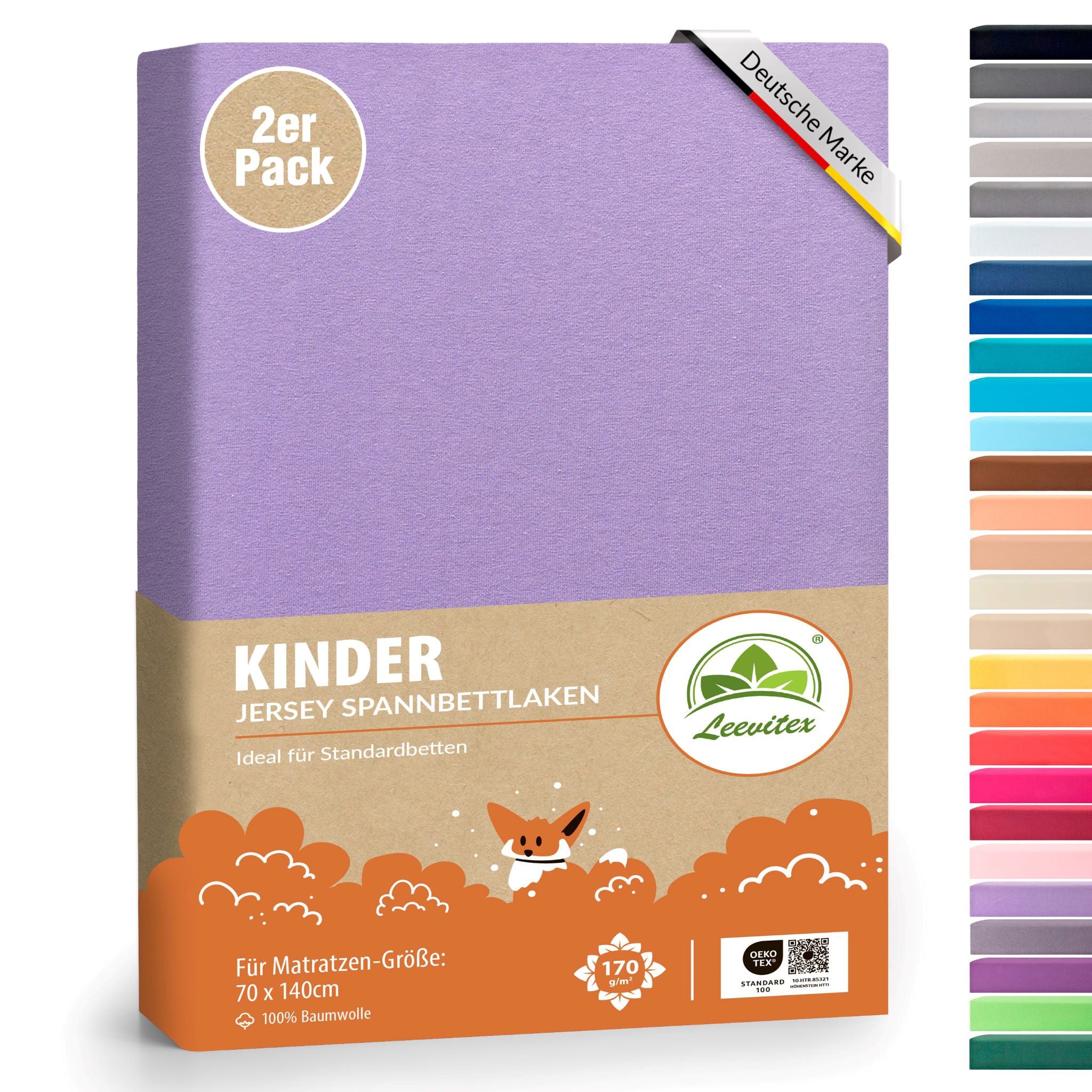 Kinderspannbettlaken im 2er Pack - 100% Jersey-Baumwolle - 70 x 140 cm