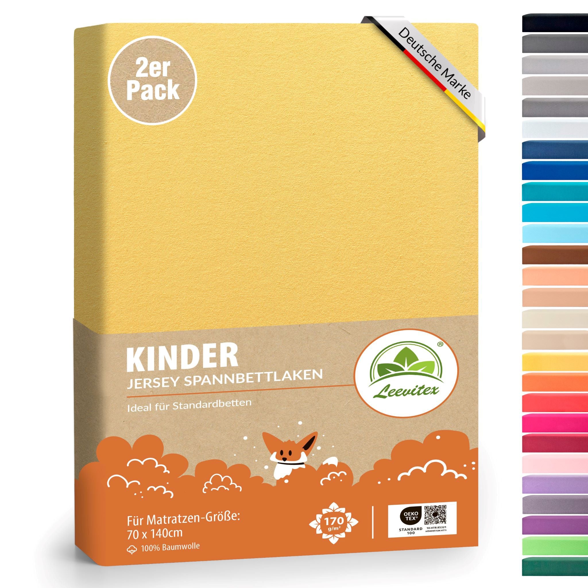 Kinderspannbettlaken im 2er Pack - 100% Jersey-Baumwolle - 70 x 140 cm