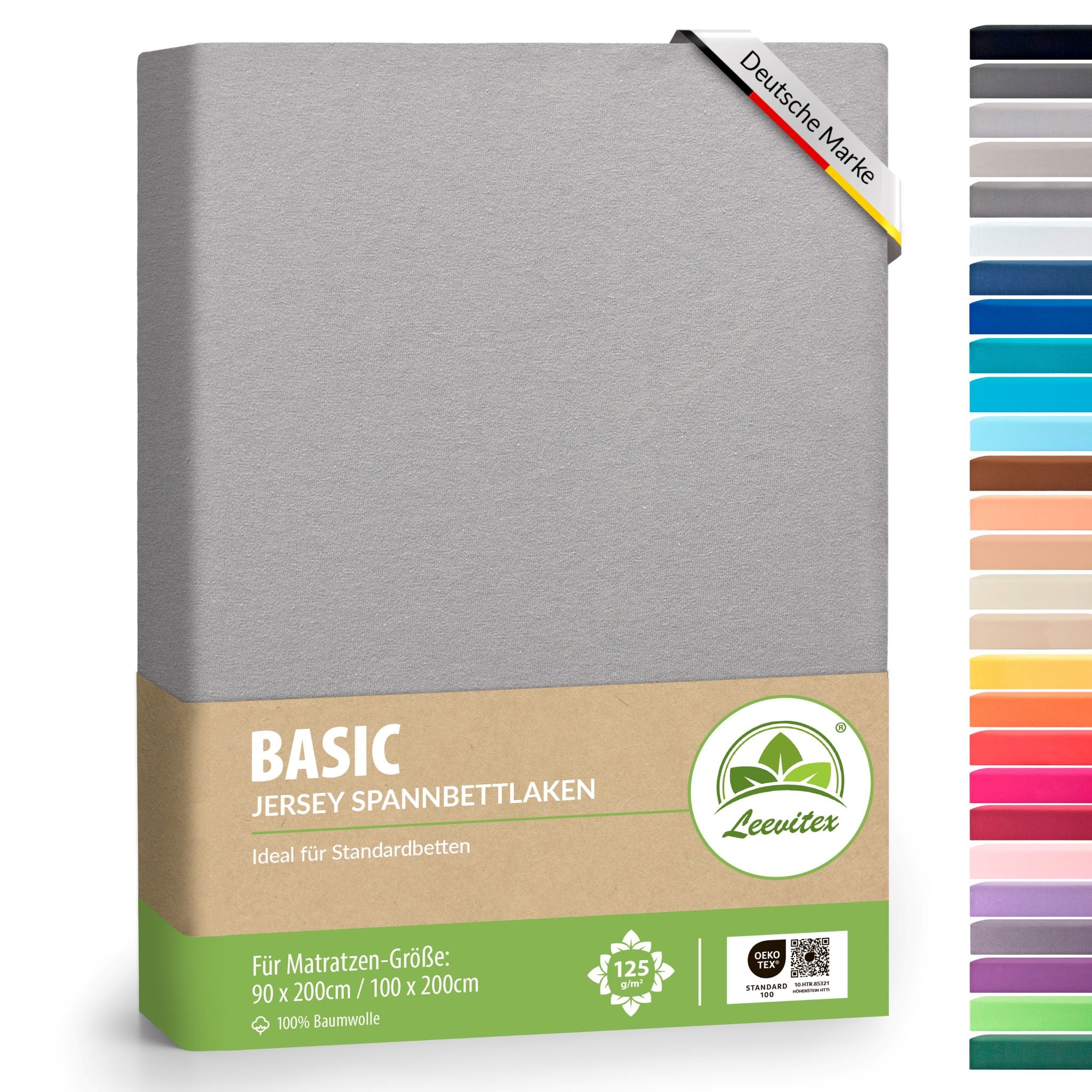 Basic Spannbettlaken 90x200 cm - 100x200cm | 25 cm Steg | 100% Jersey-Baumwolle