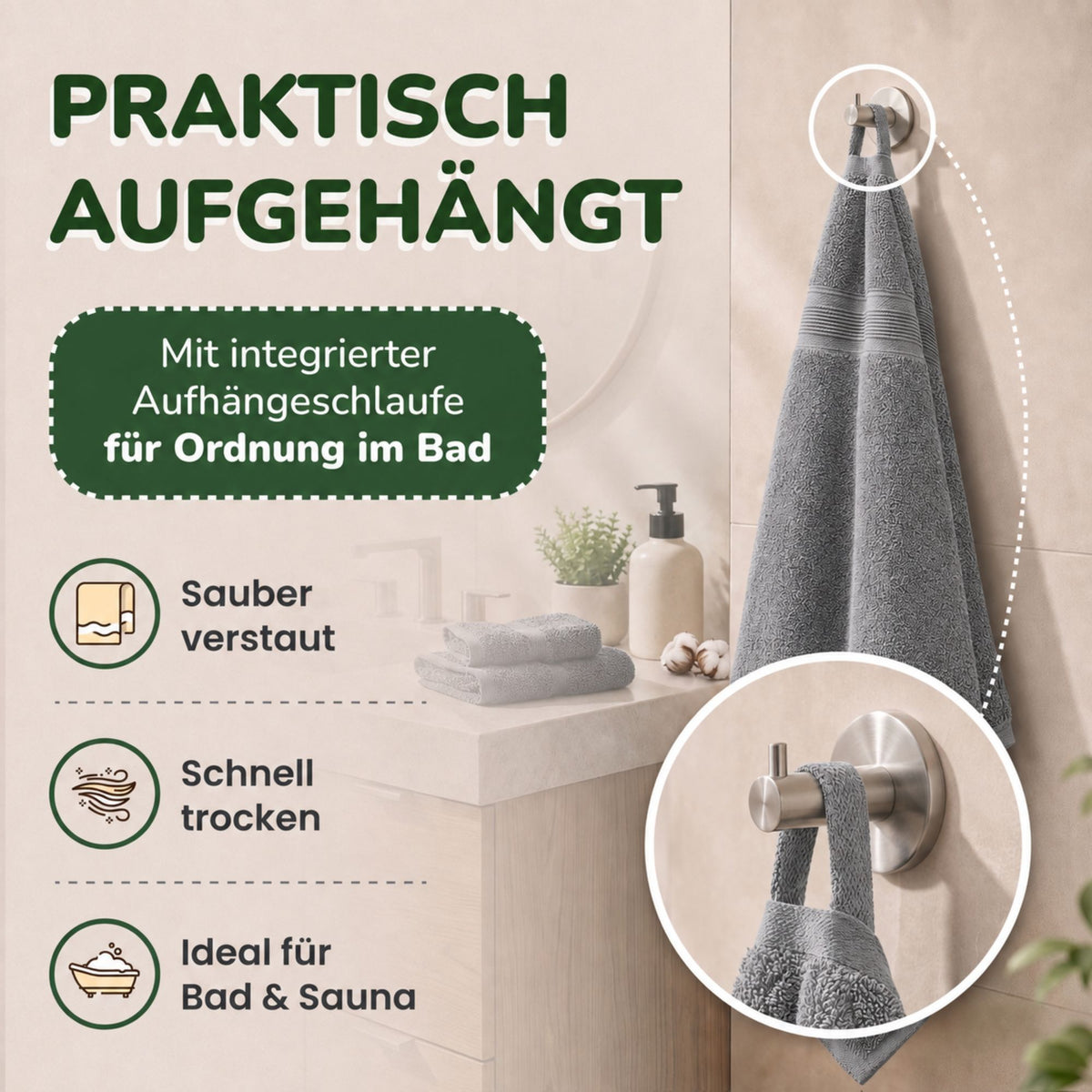 Duschtücher im 2er Set – 100% Baumwolle, 70 x 140 cm, weich und saugfähig