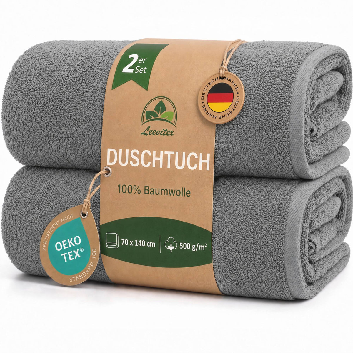 Duschtücher im 2er Set – 100% Baumwolle, 70 x 140 cm, weich und saugfähig