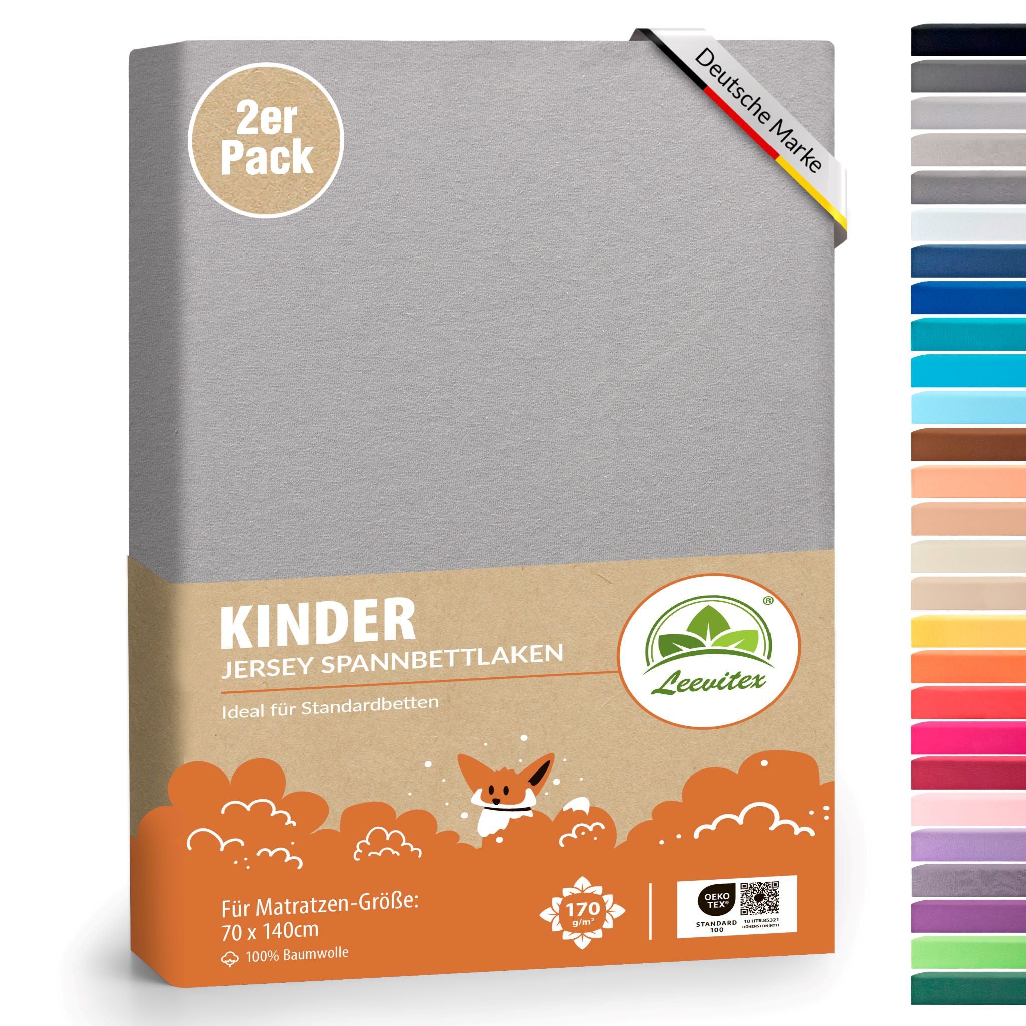 Kinderspannbettlaken im 2er Pack - 100% Jersey-Baumwolle - 70 x 140 cm