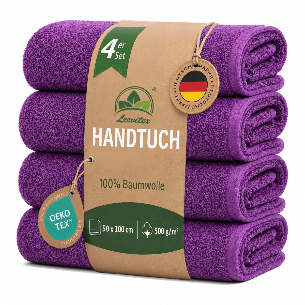 Handtücher von Leevitex – 4er Set, 100% Baumwolle, 50 x 100 cm, weich und saugfähig