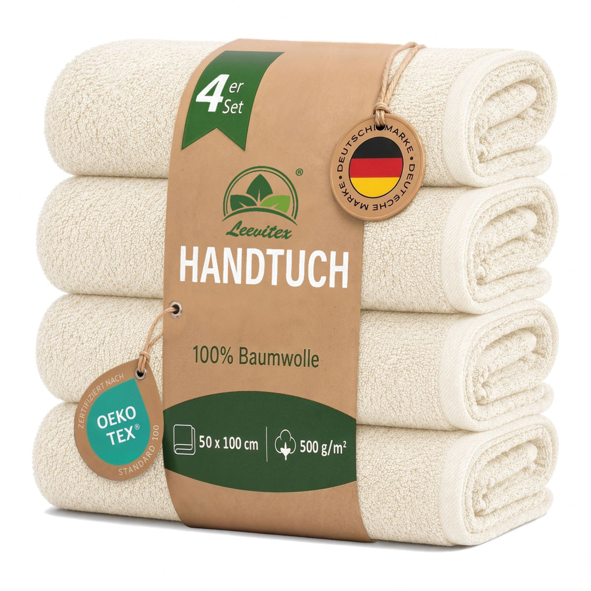 Handtücher von Leevitex – 4er Set, 100% Baumwolle, 50 x 100 cm, weich und saugfähig