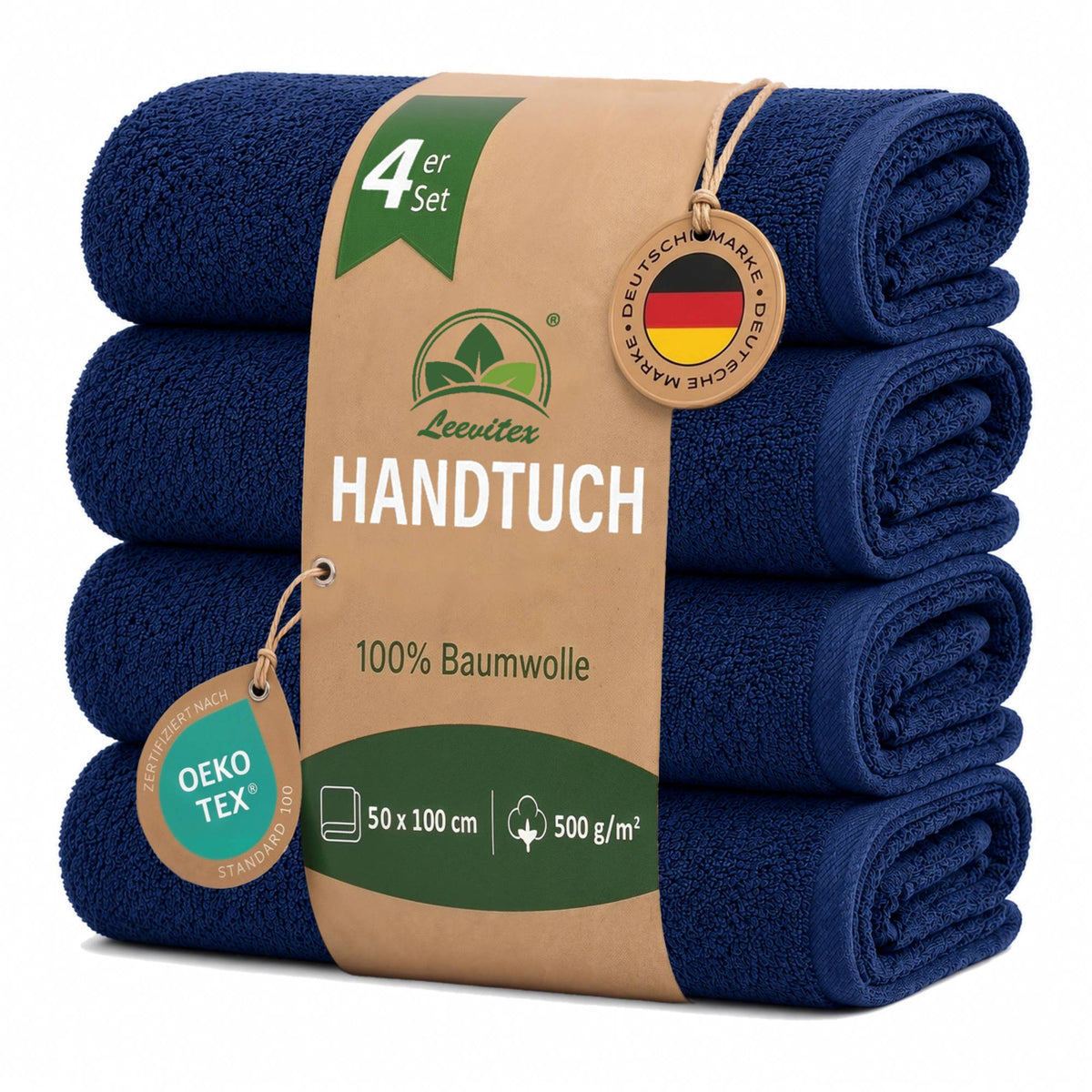 Handtücher von Leevitex – 4er Set, 100% Baumwolle, 50 x 100 cm, weich und saugfähig