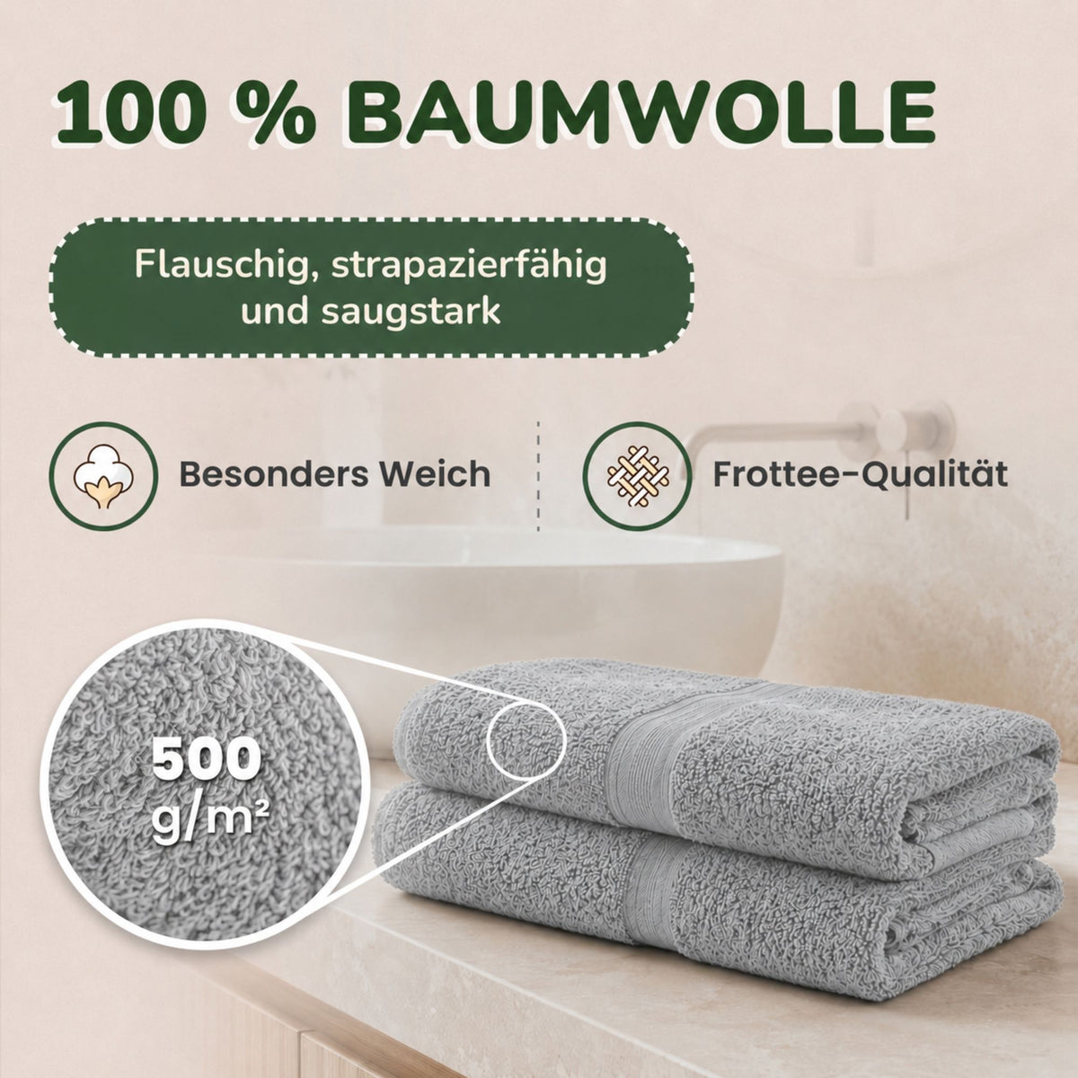 Handtücher von Leevitex – 4er Set, 100% Baumwolle, 50 x 100 cm, weich und saugfähig