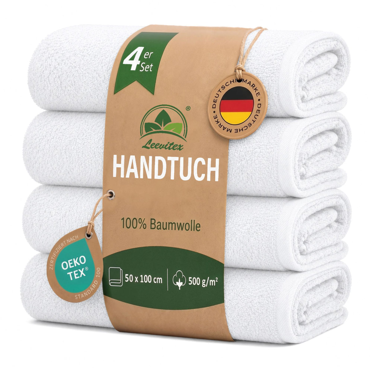 Handtücher von Leevitex – 4er Set, 100% Baumwolle, 50 x 100 cm, weich und saugfähig