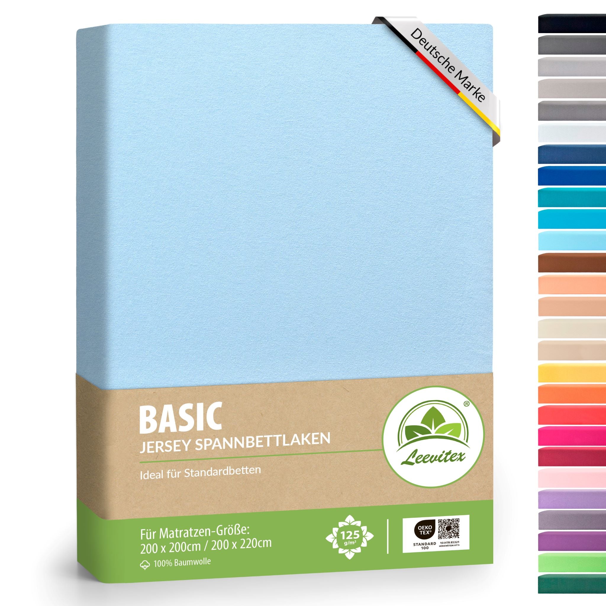 Basic Spannbettlaken 200x200 cm - 200x220 cm | 40 cm Steg | 100% Jersey-Baumwolle