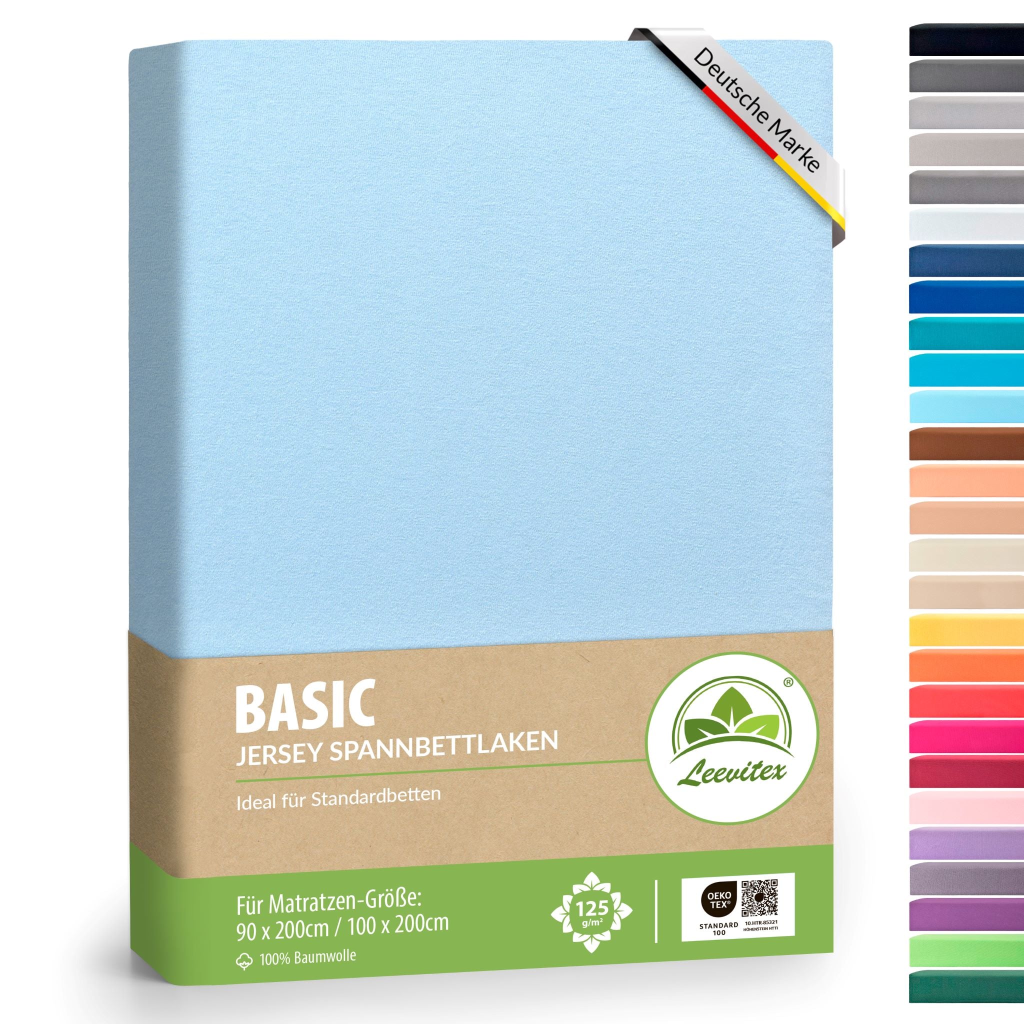 Basic Spannbettlaken 90x200 cm - 100x200cm | 25 cm Steg | 100% Jersey-Baumwolle