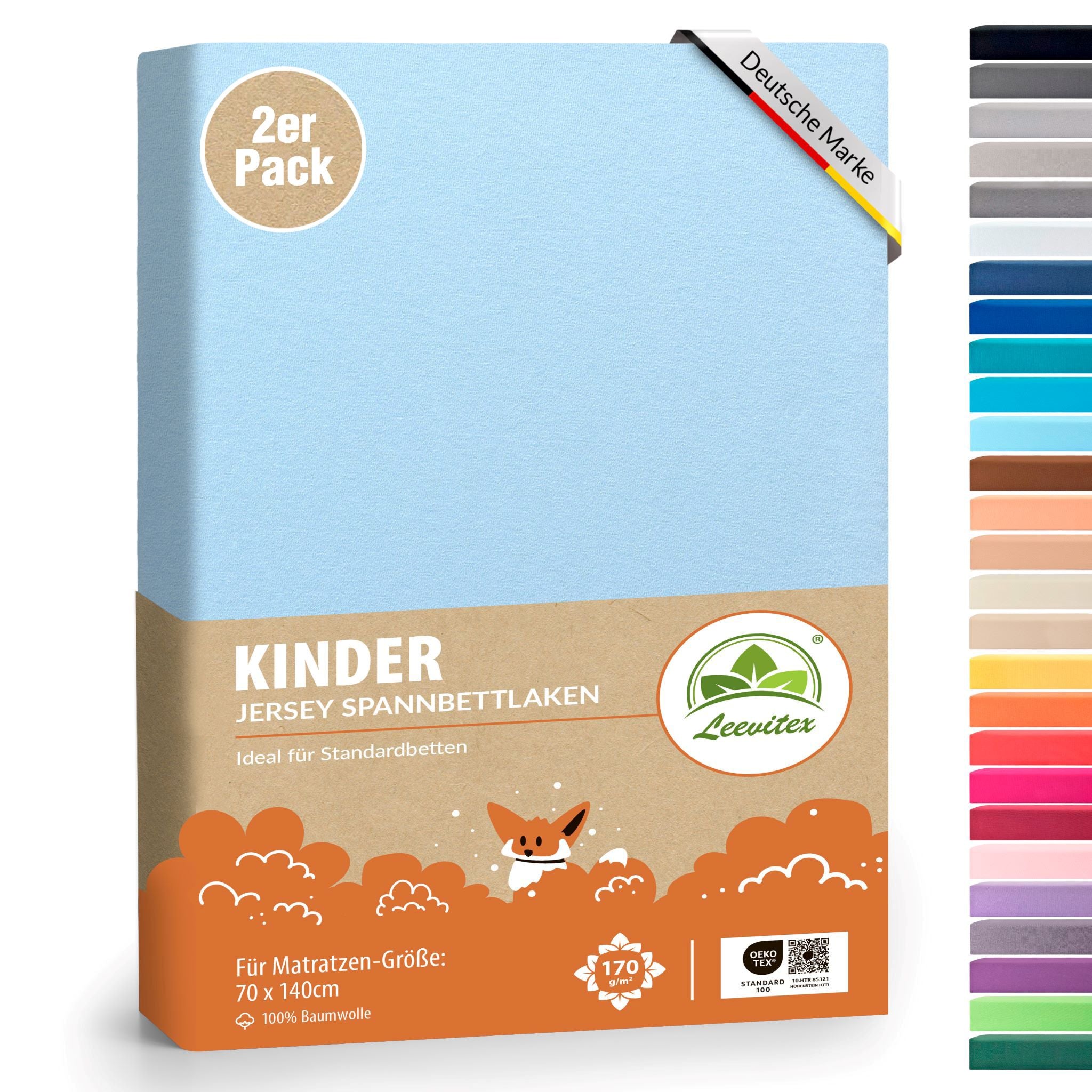 Kinderspannbettlaken im 2er Pack - 100% Jersey-Baumwolle - 70 x 140 cm