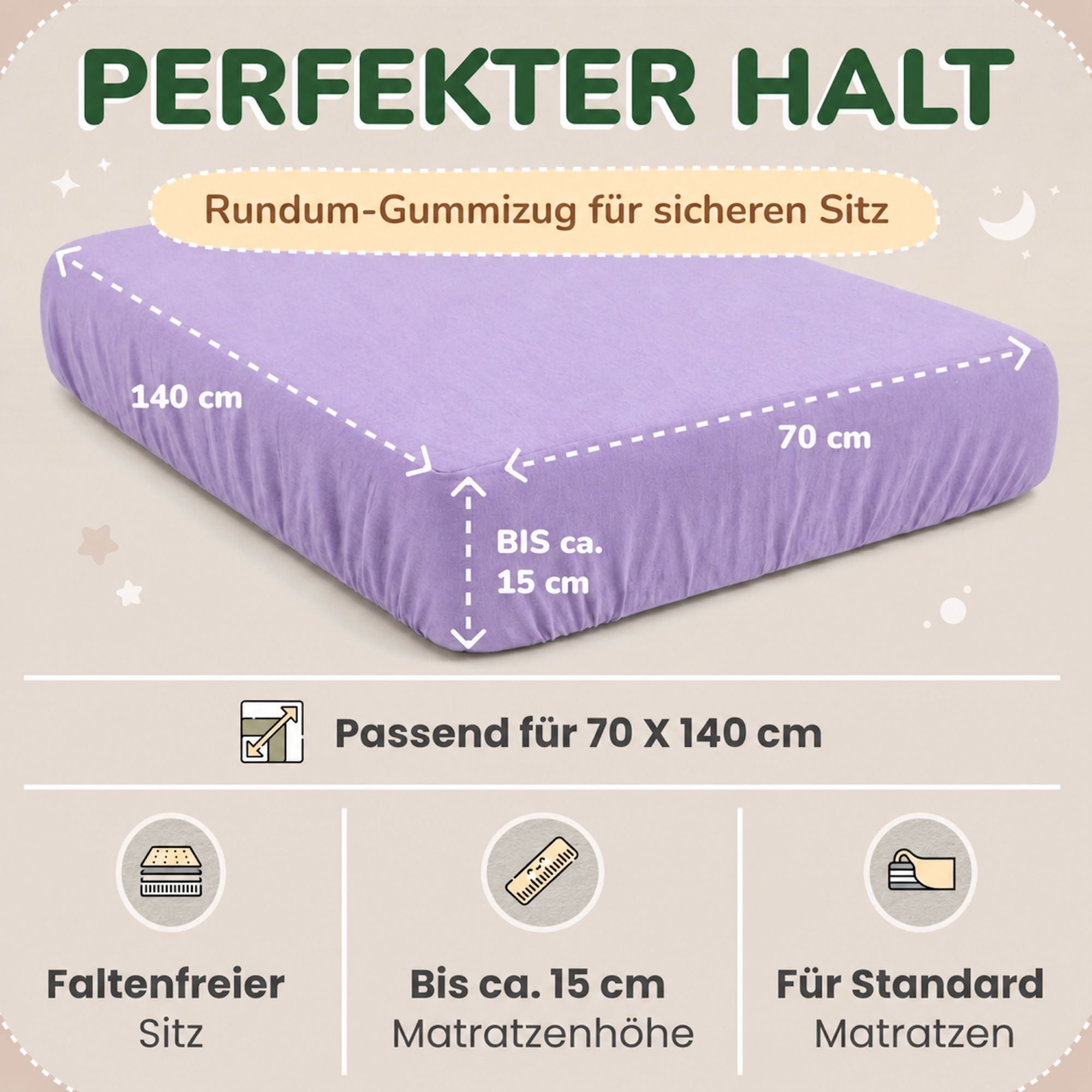 Kinder Spannbettlaken 70 x 140 cm von Leevitex im 1er Pack – 100% Jersey-Baumwolle,