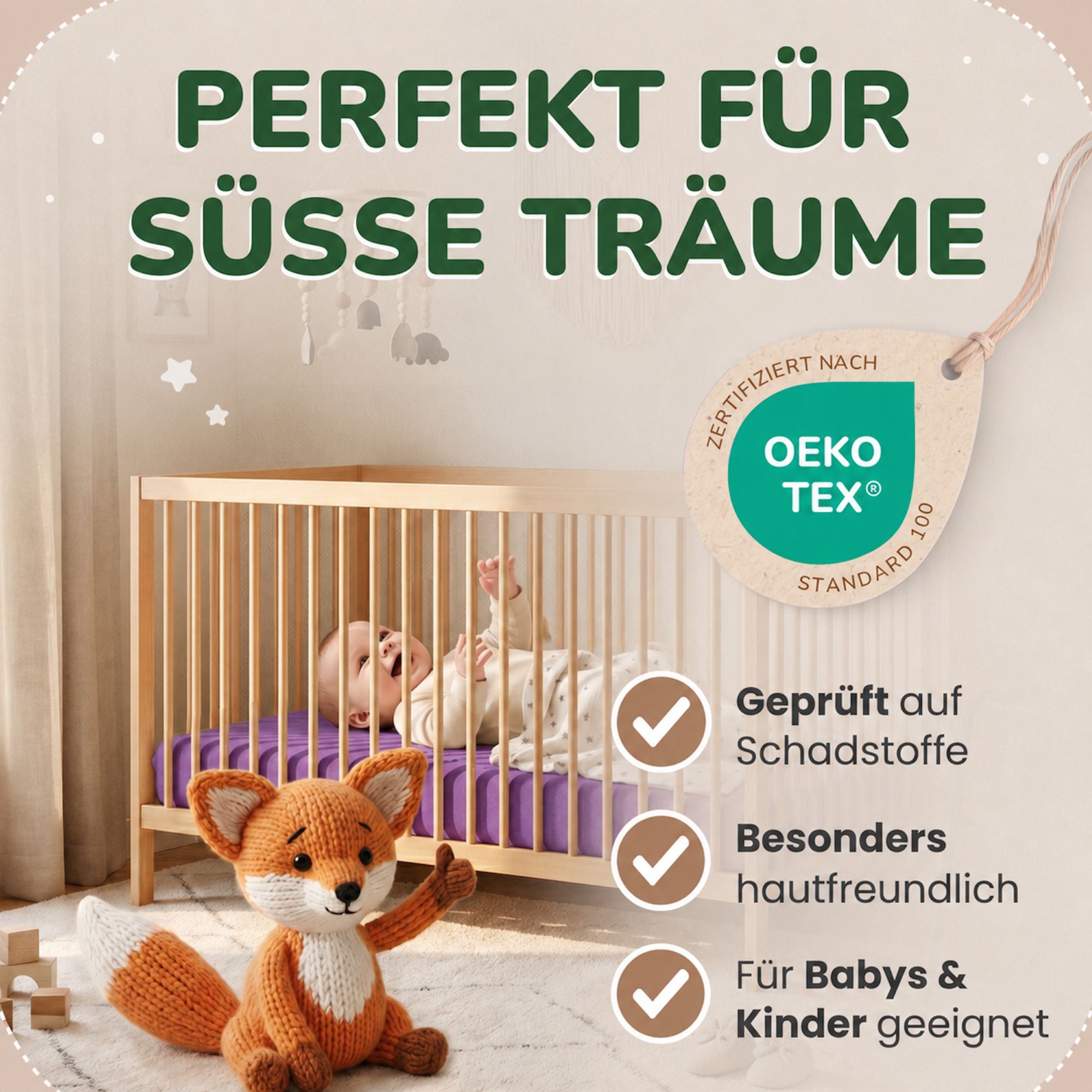 Kinder Spannbettlaken 70 x 140 cm von Leevitex im 1er Pack – 100% Jersey-Baumwolle,