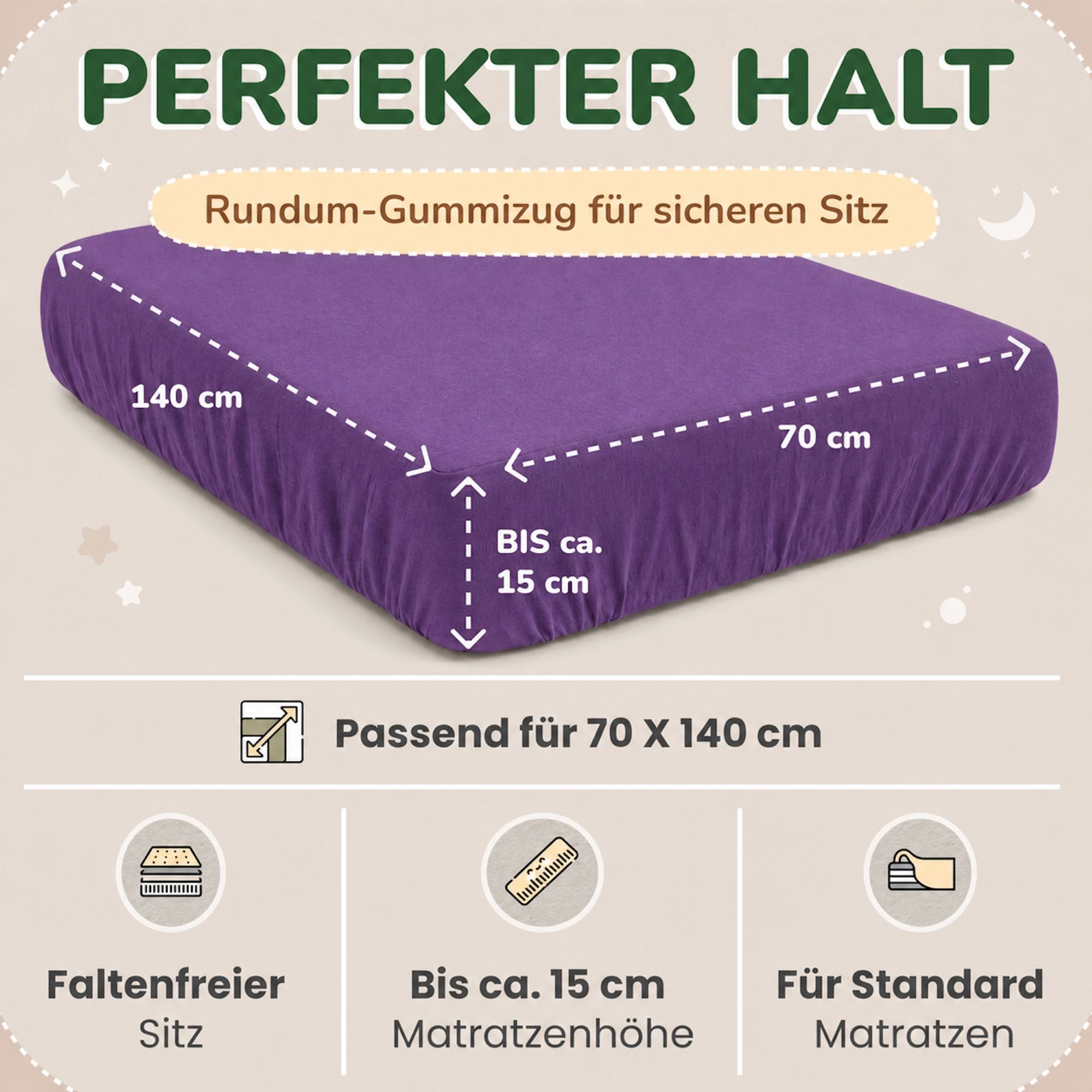 Kinder Spannbettlaken 70 x 140 cm von Leevitex im 1er Pack – 100% Jersey-Baumwolle,