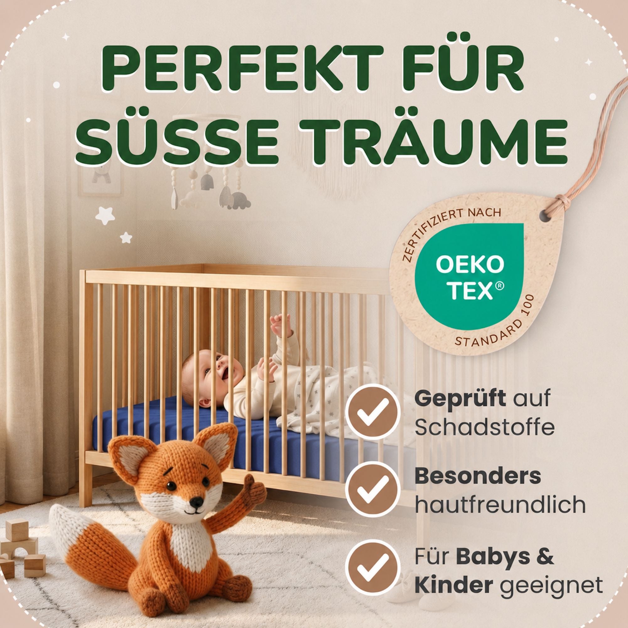 Kinder Spannbettlaken 70 x 140 cm von Leevitex im 1er Pack – 100% Jersey-Baumwolle,