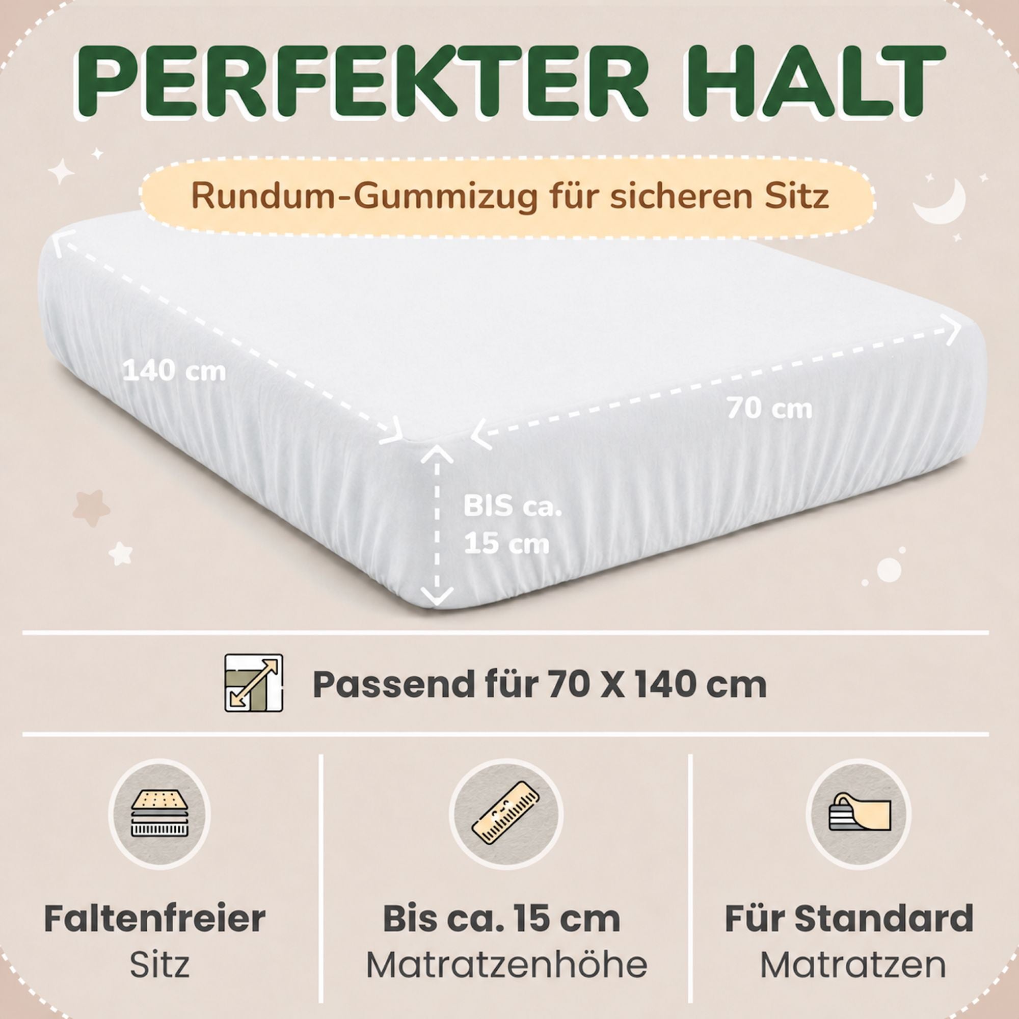 Kinder Spannbettlaken 70 x 140 cm von Leevitex im 1er Pack – 100% Jersey-Baumwolle,