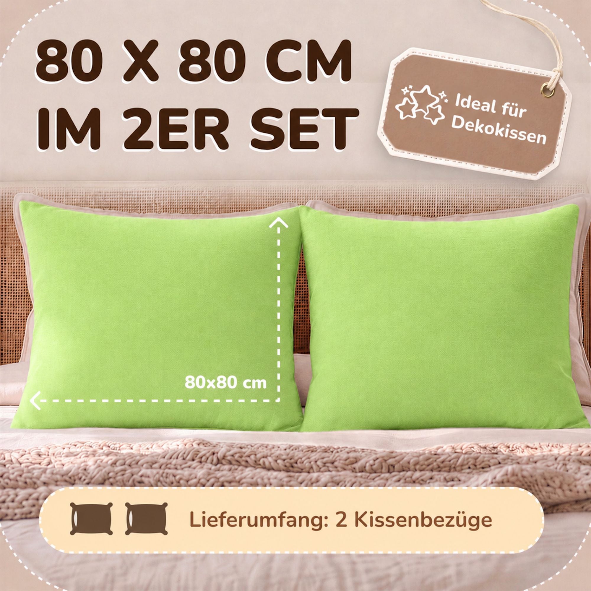 Kissenbezüge 2er Set 80x80 cm - 100% Baumwolle, stilvoll und gemütlich