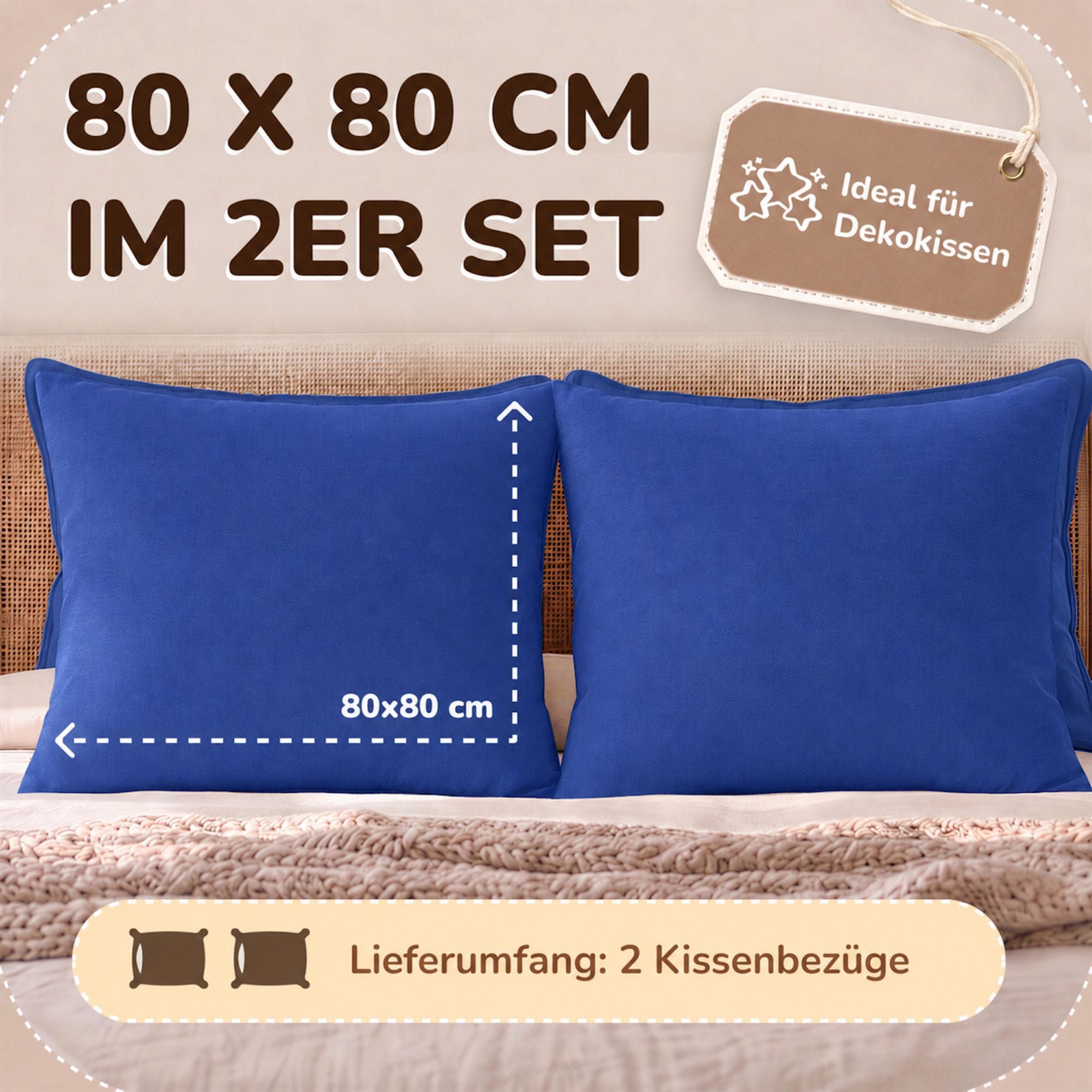 Kissenbezüge 2er Set 80x80 cm - 100% Baumwolle, stilvoll und gemütlich