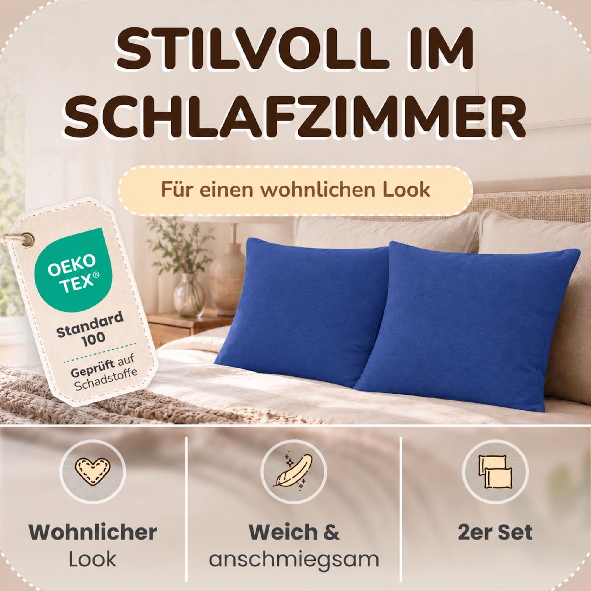 Kissenbezüge 2er Set 80x80 cm - 100% Baumwolle, stilvoll und gemütlich