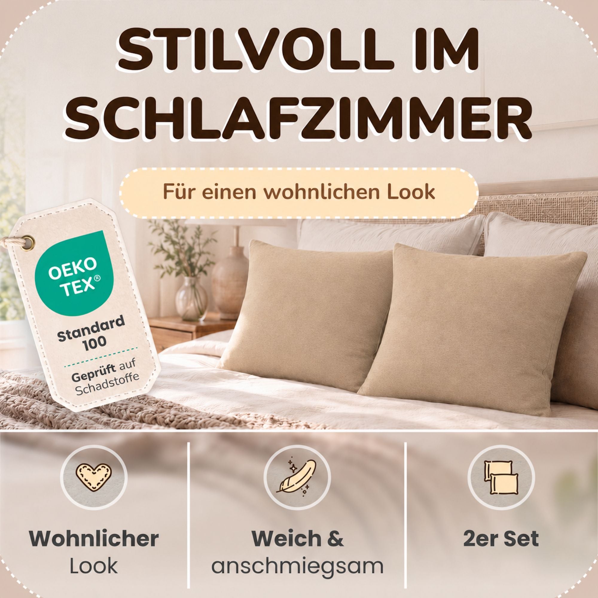Kissenbezüge 2er Set 80x80 cm - 100% Baumwolle, stilvoll und gemütlich