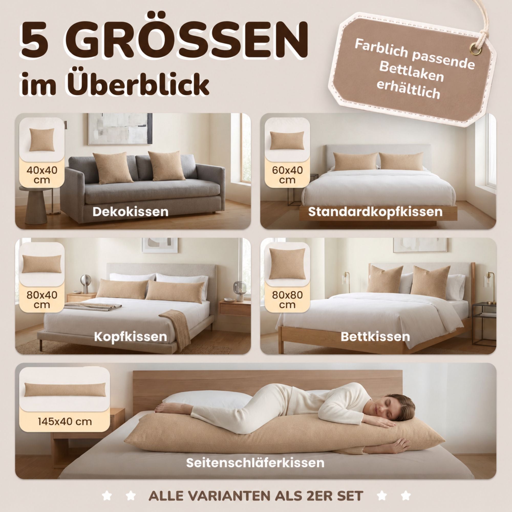 Kissenbezüge 2er Set 40x60 cm - 100% Baumwolle, stilvoll und gemütlich