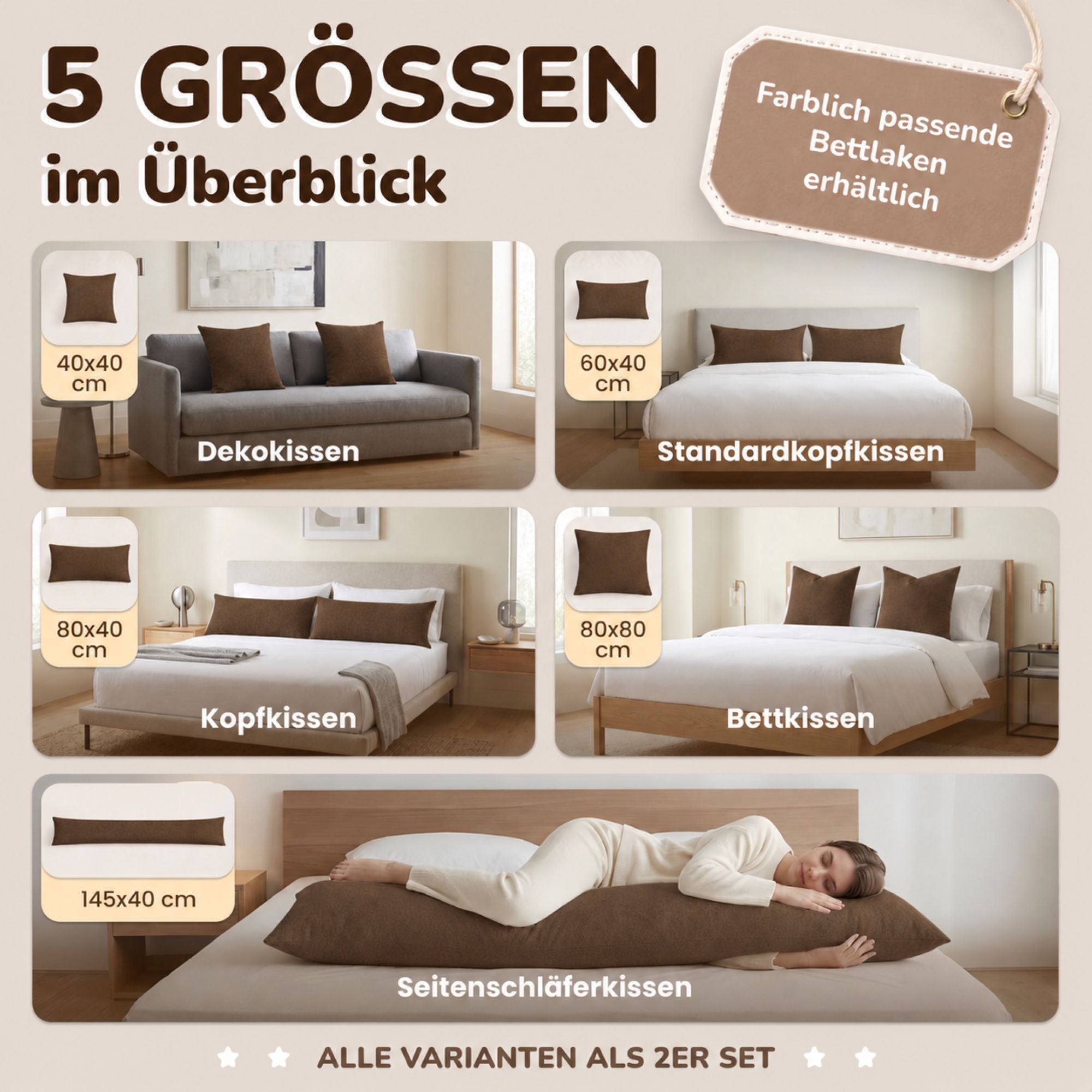 Kissenbezüge 2er Set 40x60 cm - 100% Baumwolle, stilvoll und gemütlich