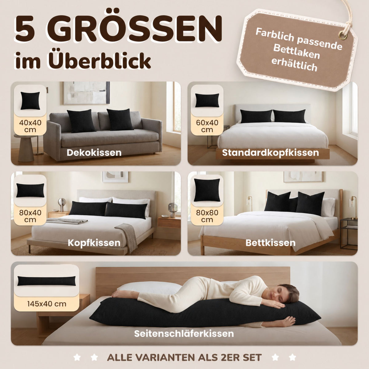 Kissenbezüge 2er Set 40x60 cm - 100% Baumwolle, stilvoll und gemütlich