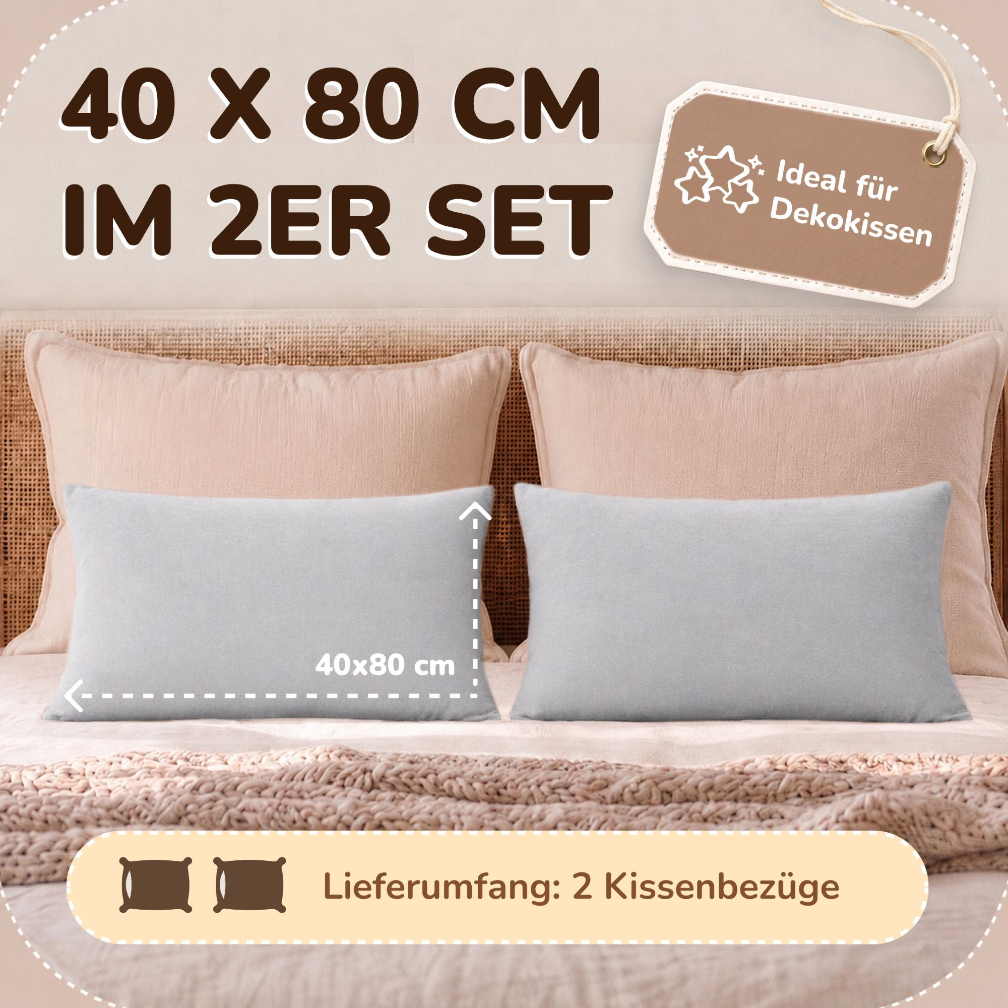 Kissenbezüge 2er Set 40x80 cm - 100% Baumwolle, stilvoll und gemütlich