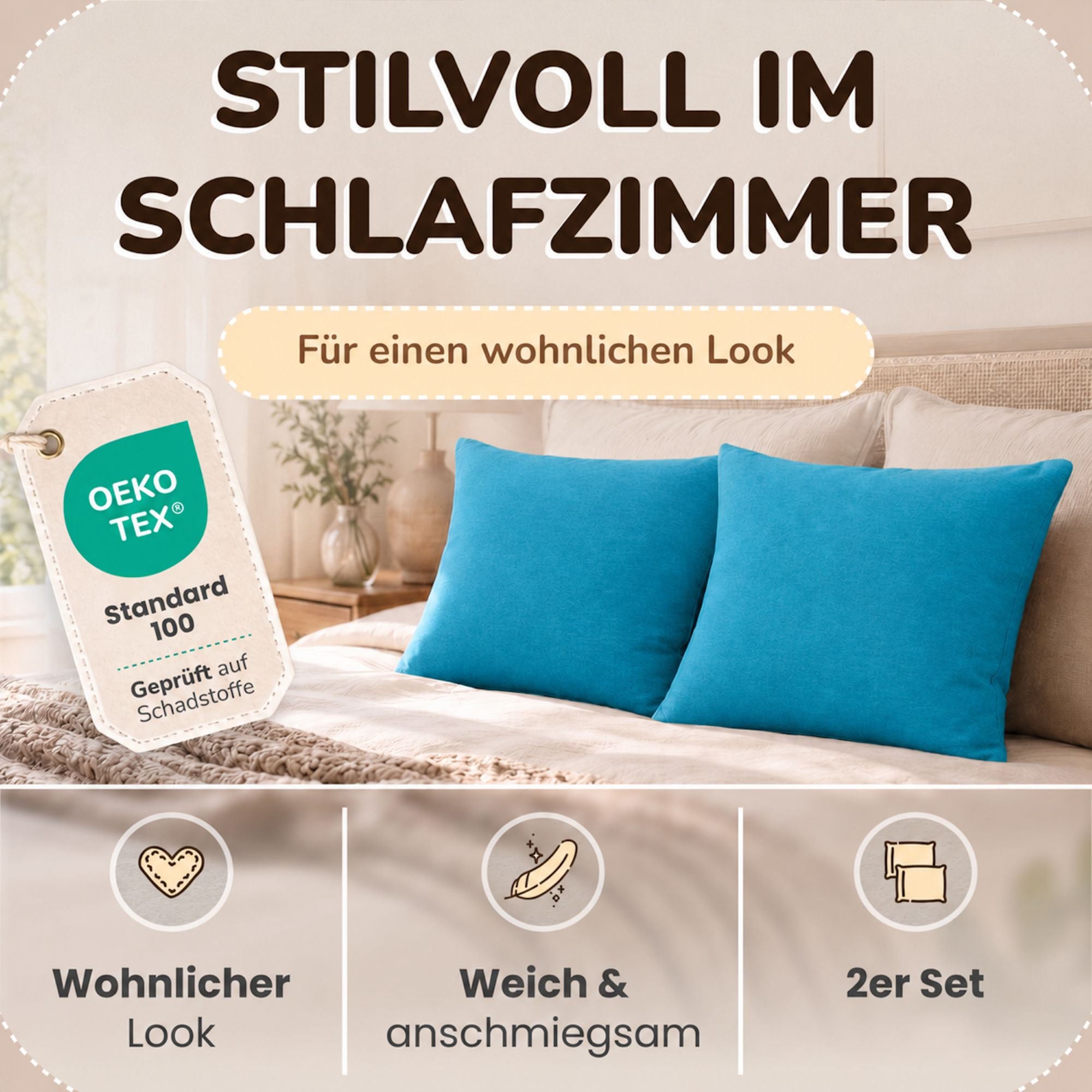 Kissenbezüge 2er Set 80x80 cm - 100% Baumwolle, stilvoll und gemütlich