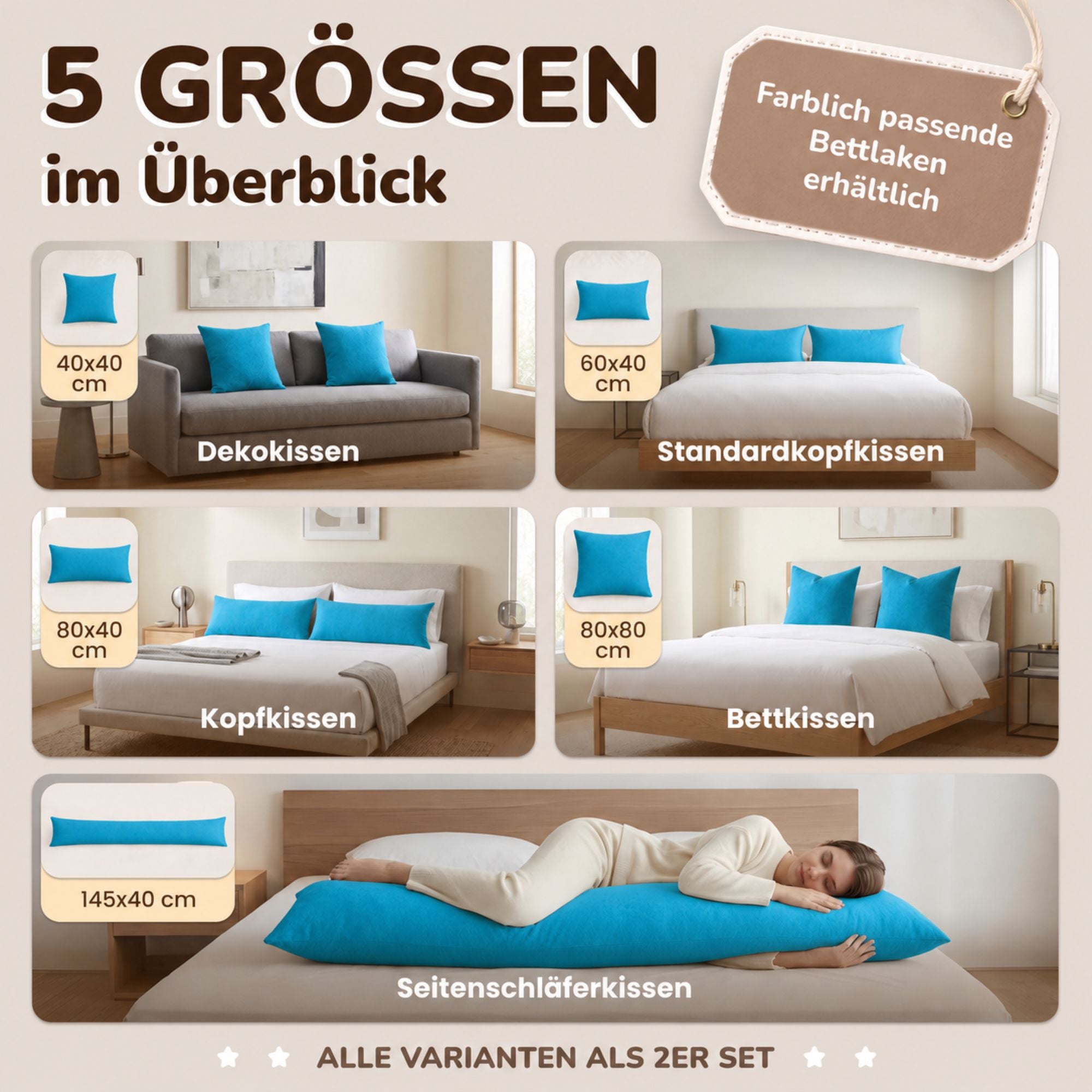 Kissenbezüge 2er Set 40x60 cm - 100% Baumwolle, stilvoll und gemütlich