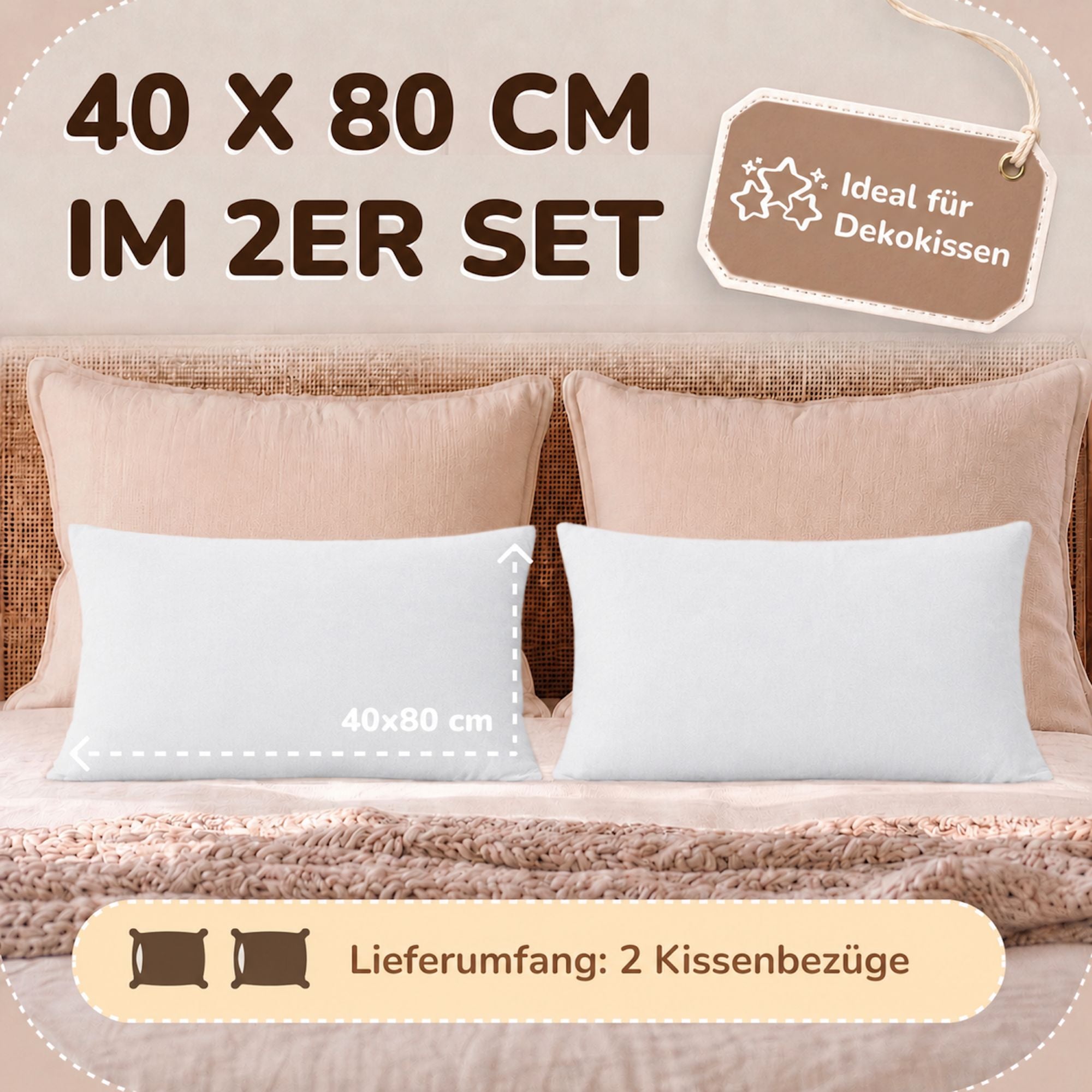 Kissenbezüge 2er Set 40x80 cm - 100% Baumwolle, stilvoll und gemütlich