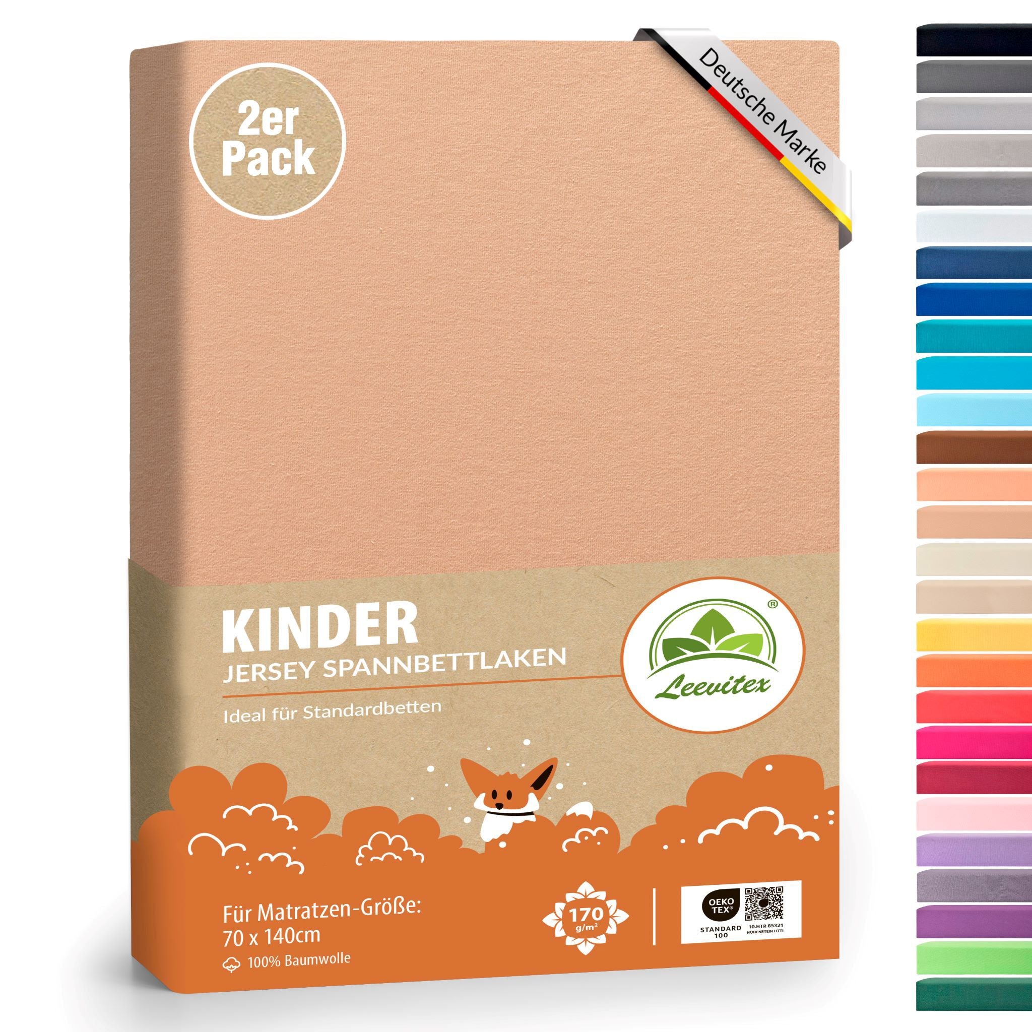 Kinderspannbettlaken im 2er Pack - 100% Jersey-Baumwolle - 70 x 140 cm