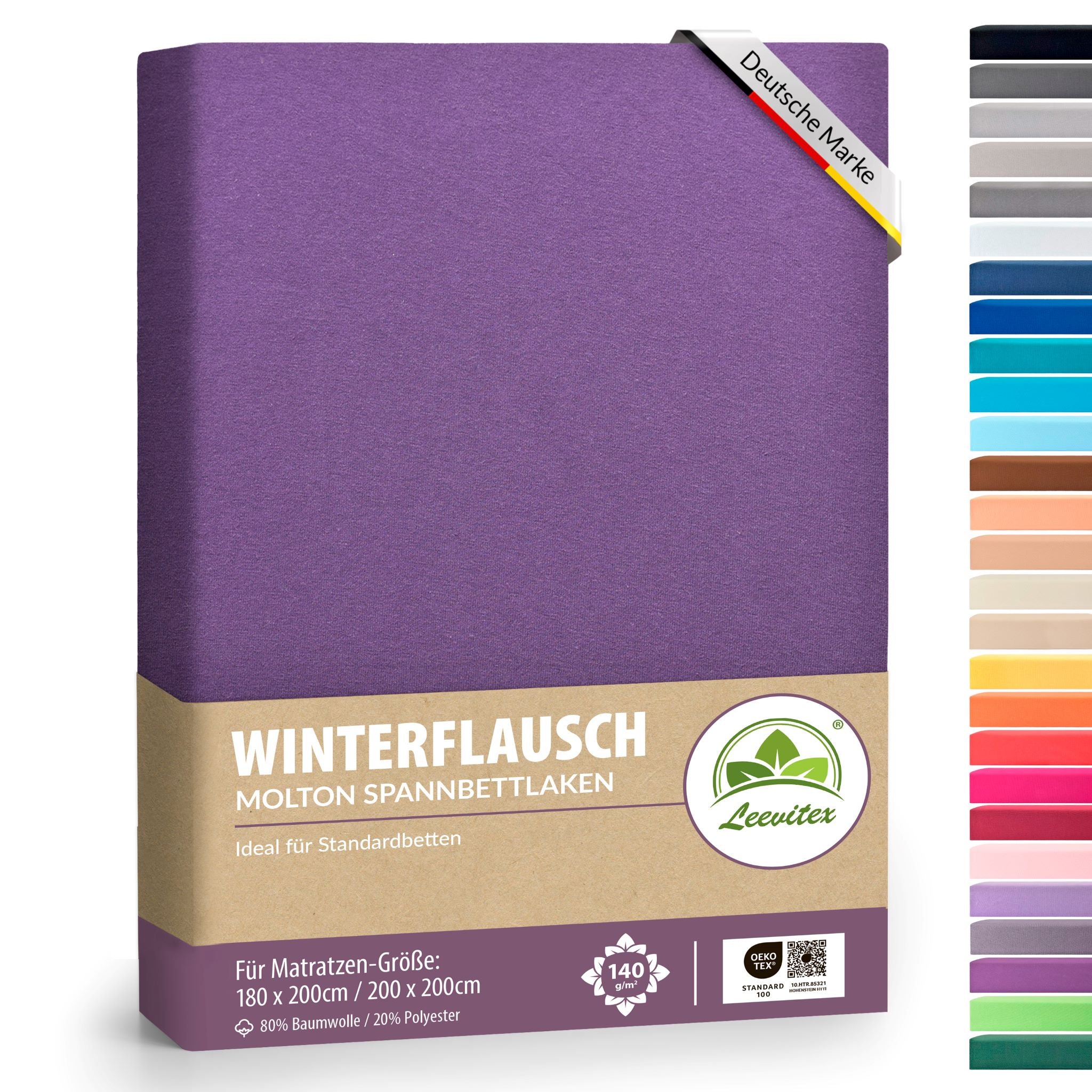Winter-Spannbettlaken Lila 180x200 cm in Verpackung von Leevitex